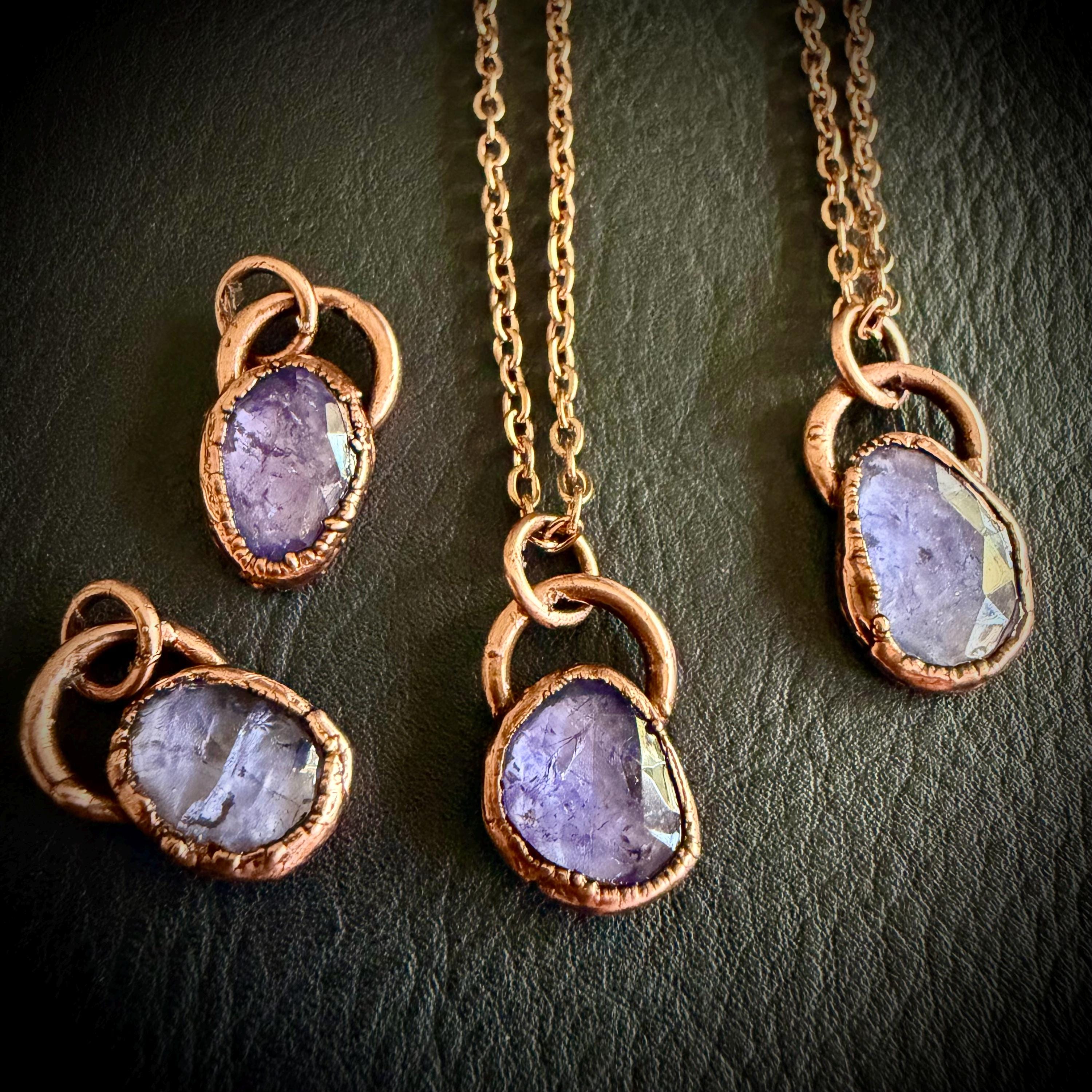 Electroformed Tanzanite Rose Cut Crystal Necklace __etsy:7365860840