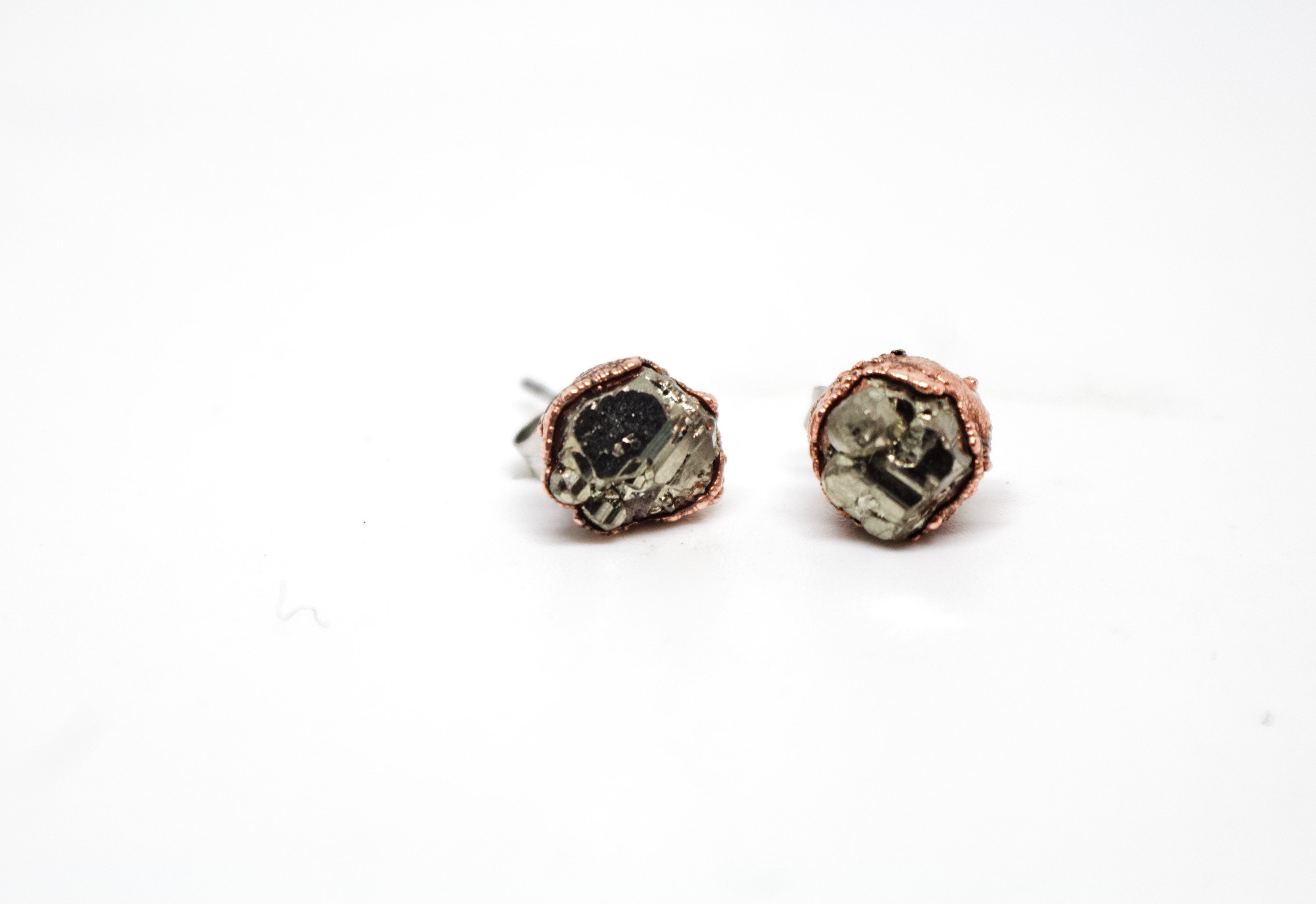 Raw Pyrite Copper Stud Earrings / Copper Studs / Electroformed Jewelry