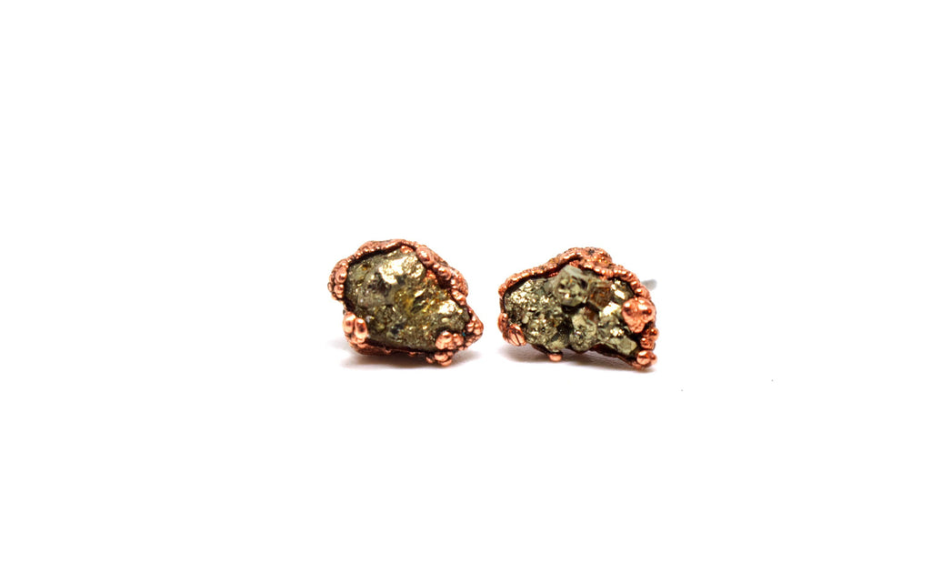Raw Pyrite Copper Stud Earrings / Copper Studs / Electroformed Jewelry