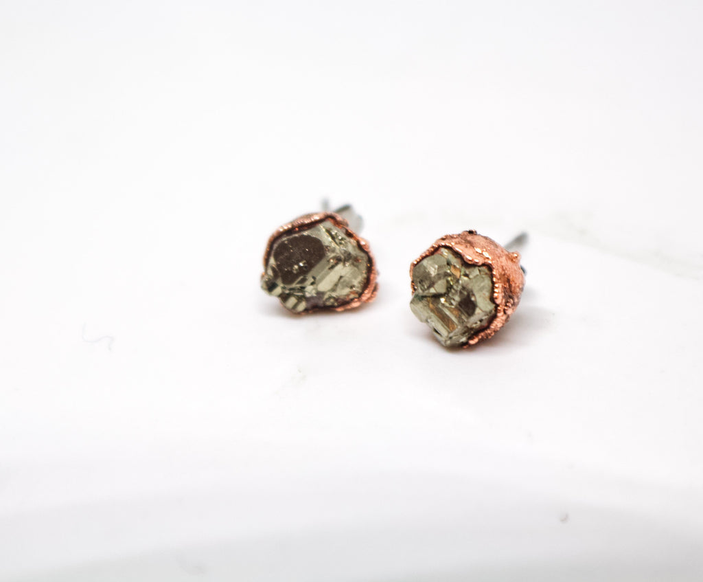 Raw Pyrite Copper Stud Earrings / Copper Studs / Electroformed Jewelry