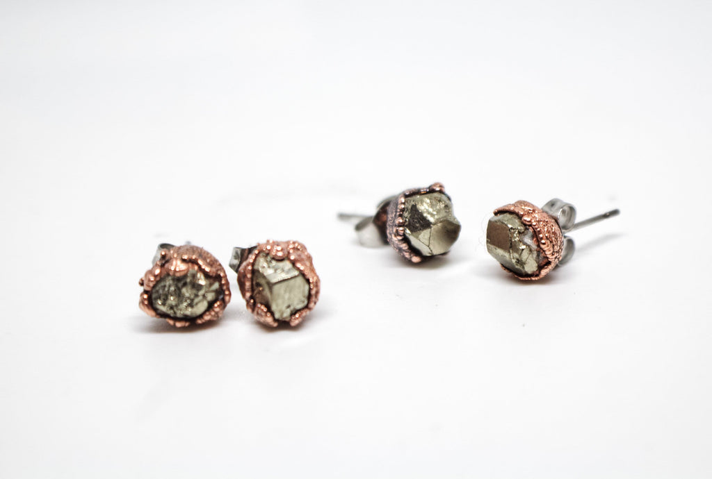 Raw Pyrite Copper Stud Earrings / Copper Studs / Electroformed Jewelry