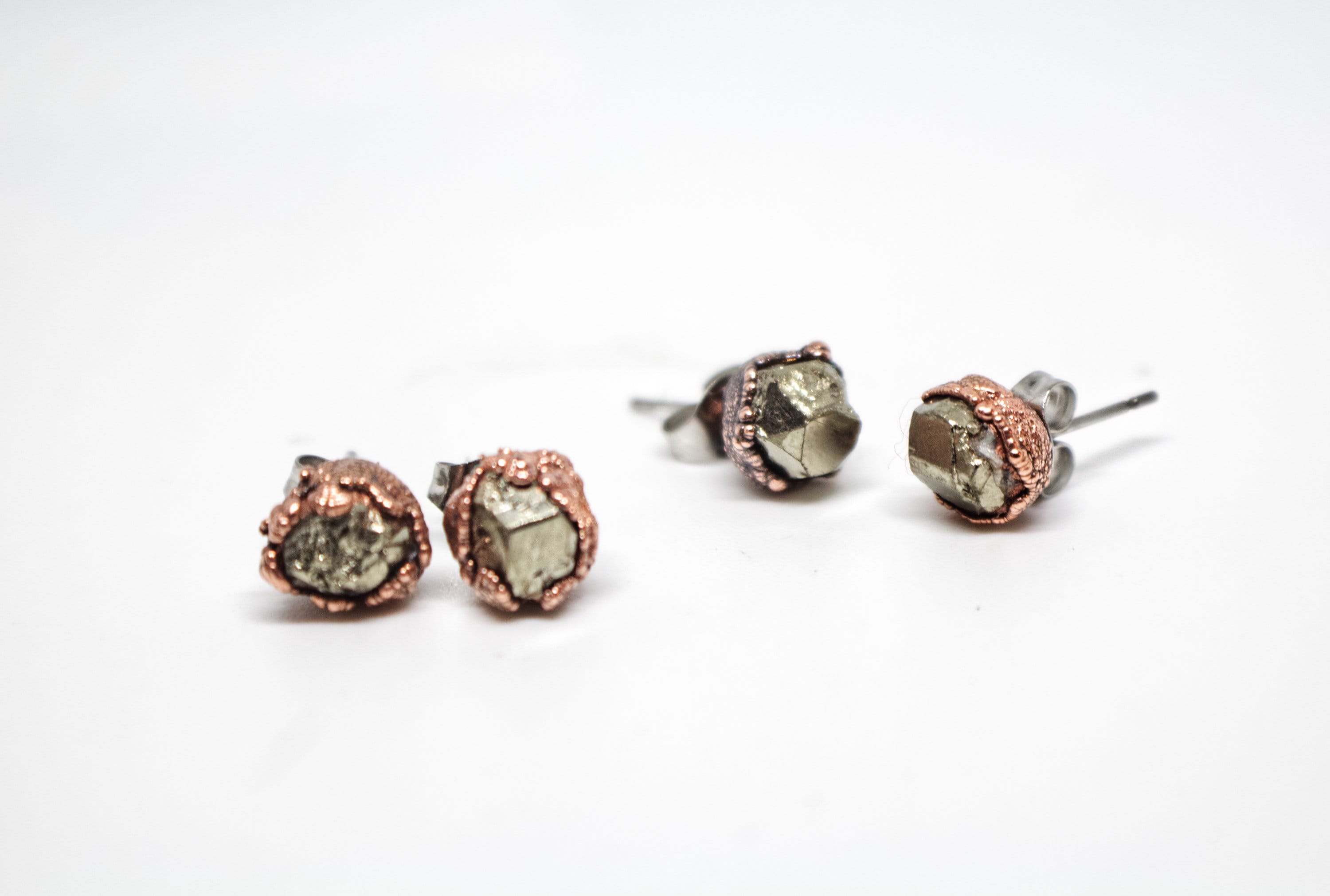 Raw Pyrite Copper Stud Earrings / Copper Studs / Electroformed Jewelry