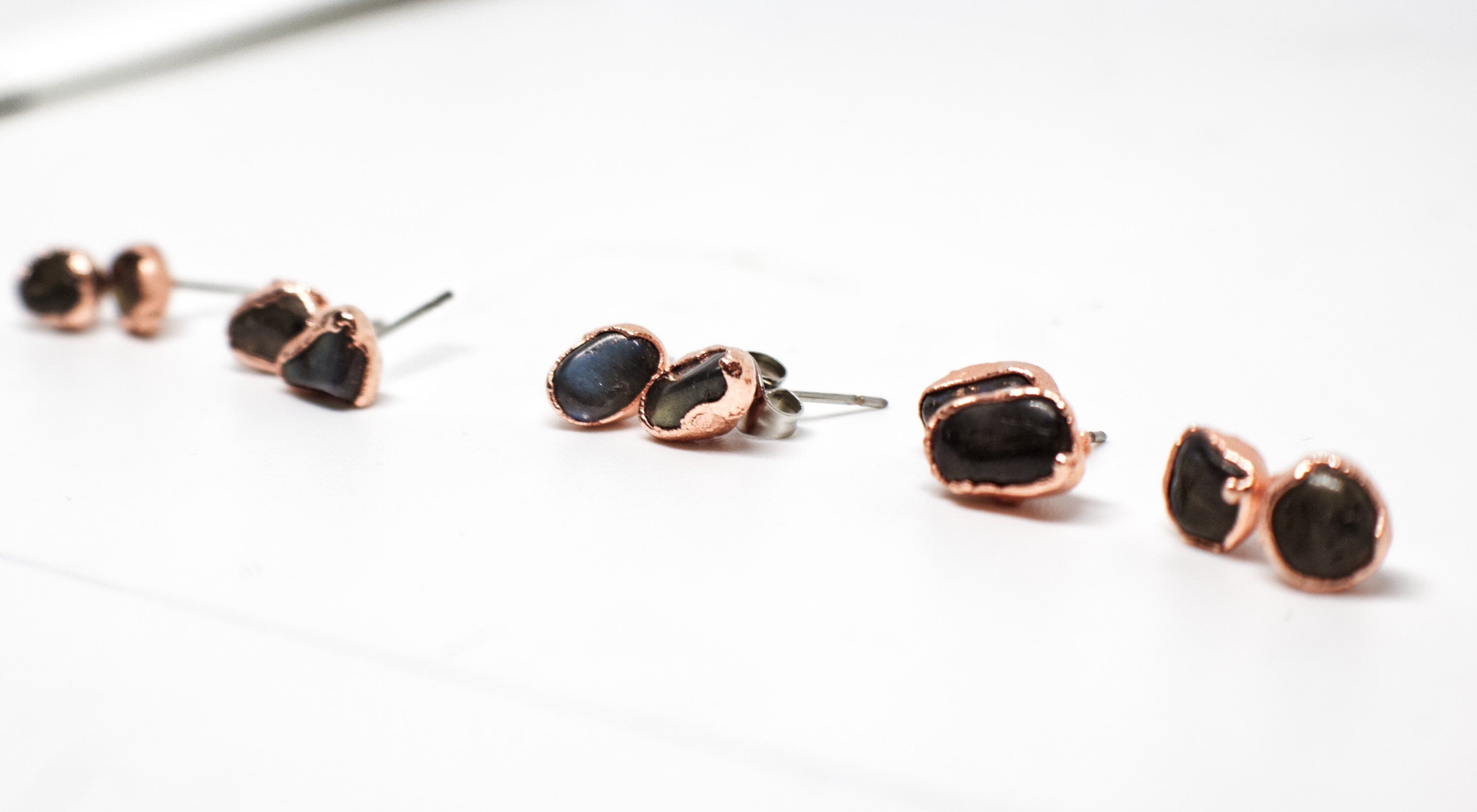 Labradorite Earrings / Copper Studs / Electroformed Jewelry