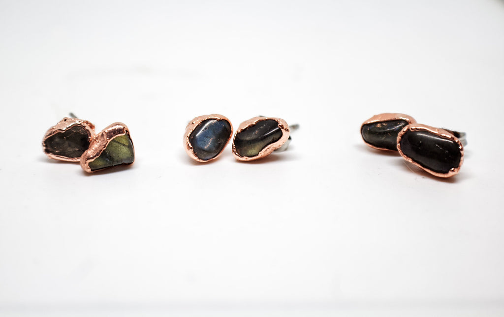 Labradorite Earrings / Copper Studs / Electroformed Jewelry