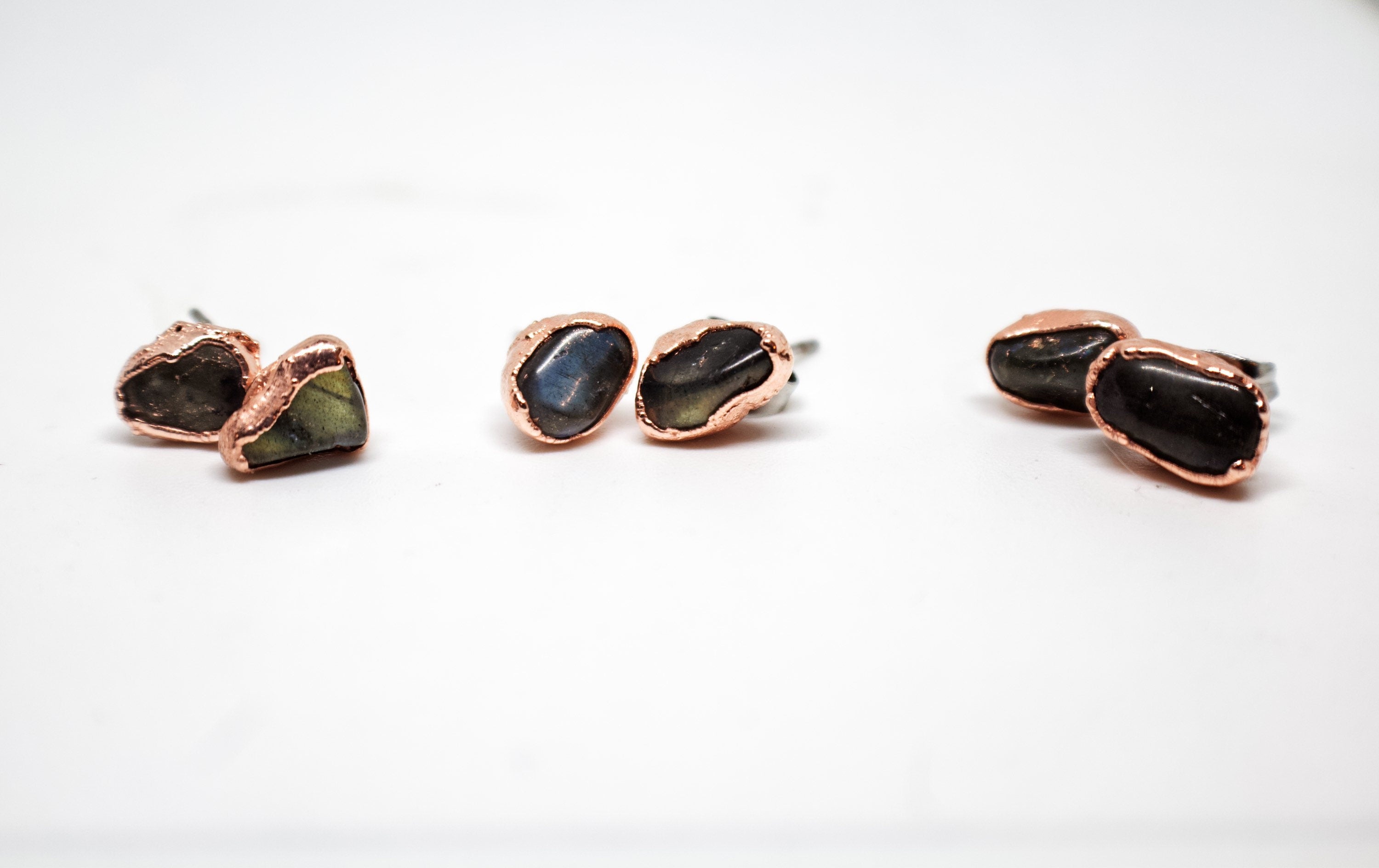 Labradorite Earrings / Copper Studs / Electroformed Jewelry