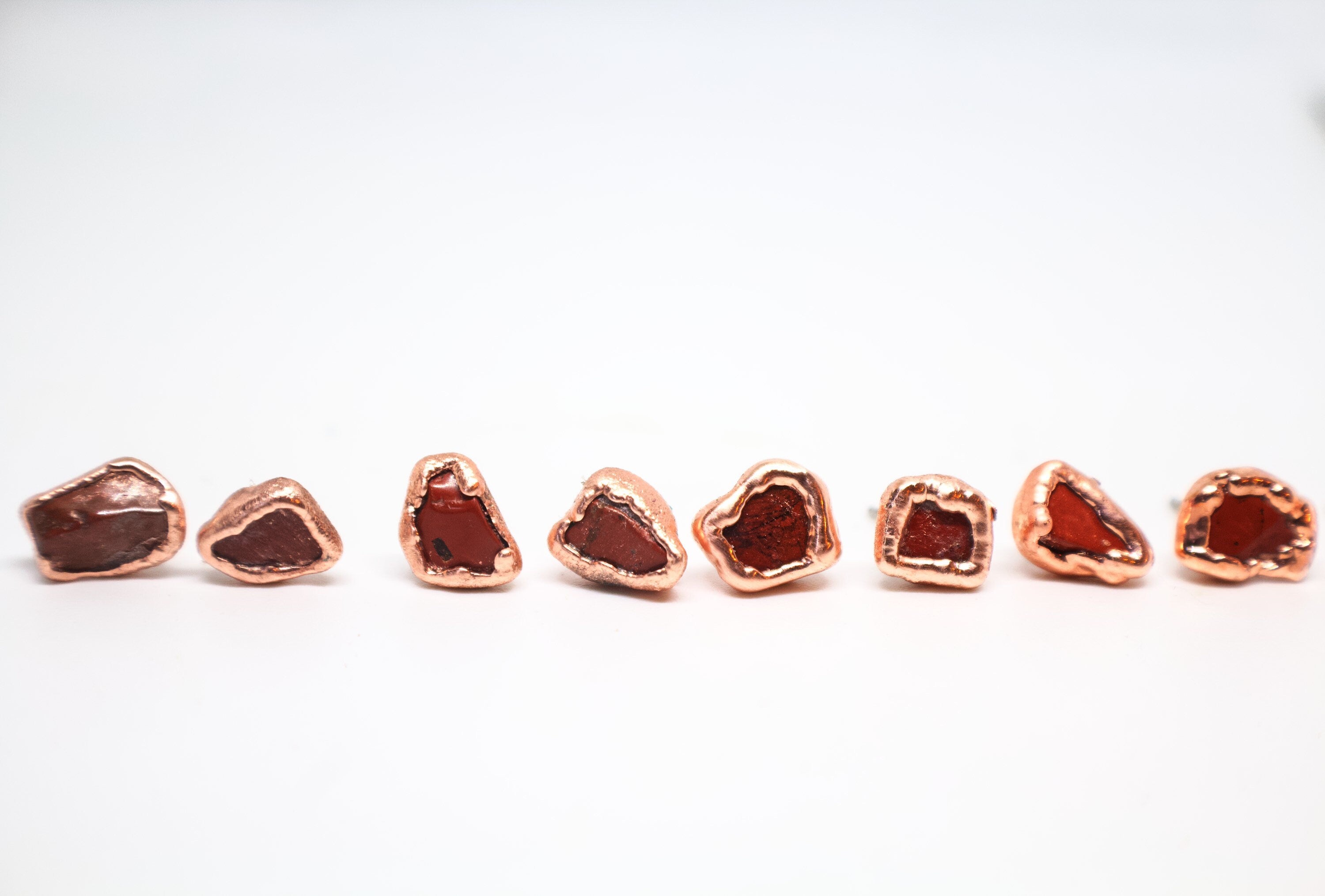 Red Jasper Birthstone Earrings / Dainty Red Copper Studs / Electroformed Jewelry