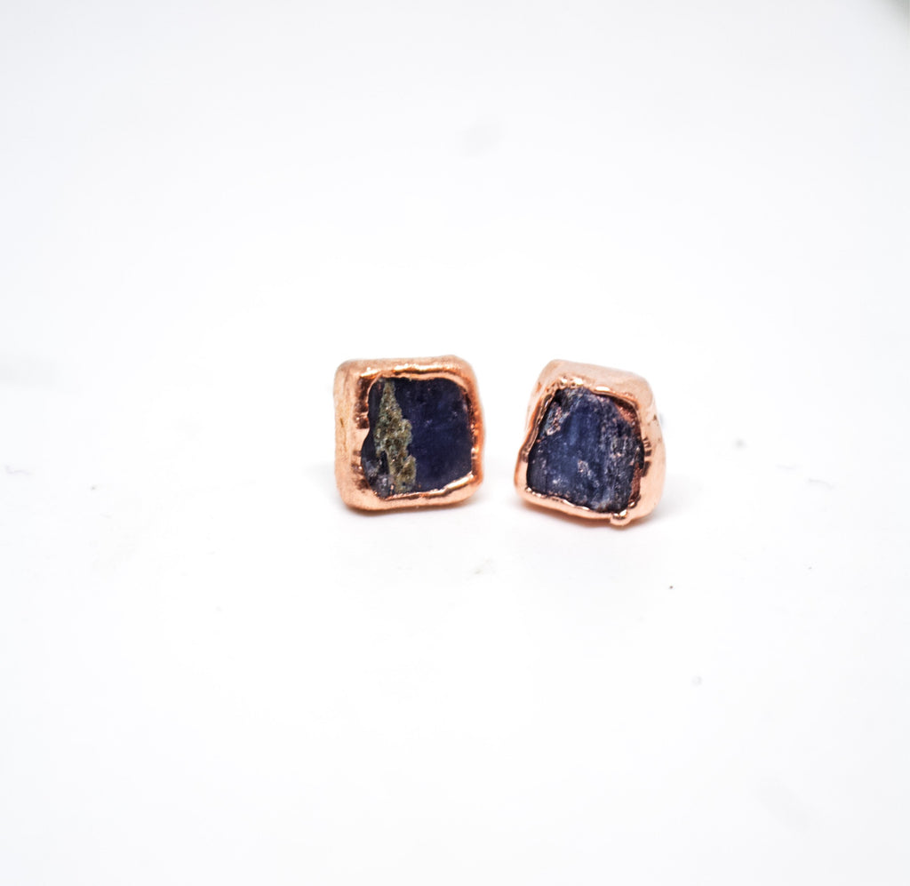 Kyanite Copper Stud Earrings: Raw Birthstone Jewelry