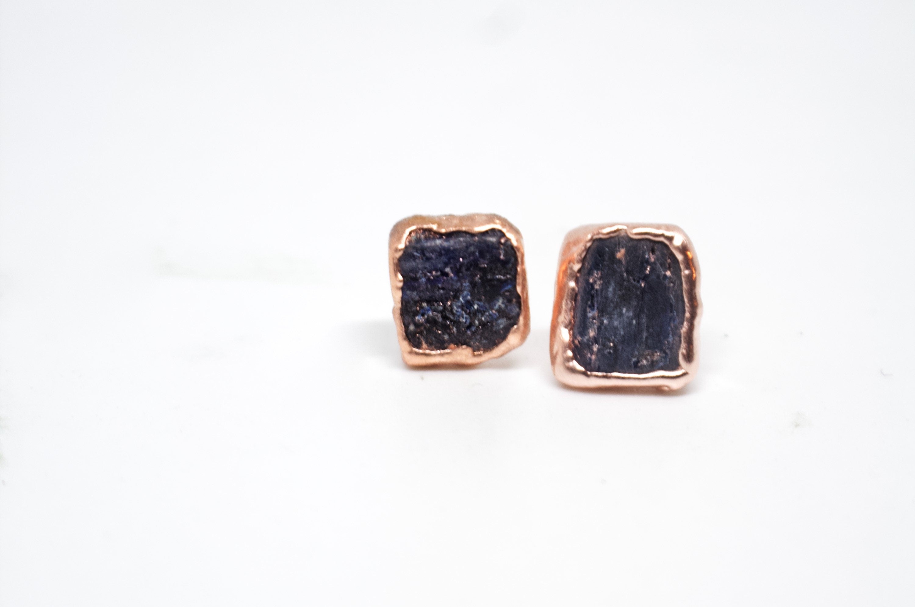 Kyanite Copper Stud Earrings: Raw Birthstone Jewelry