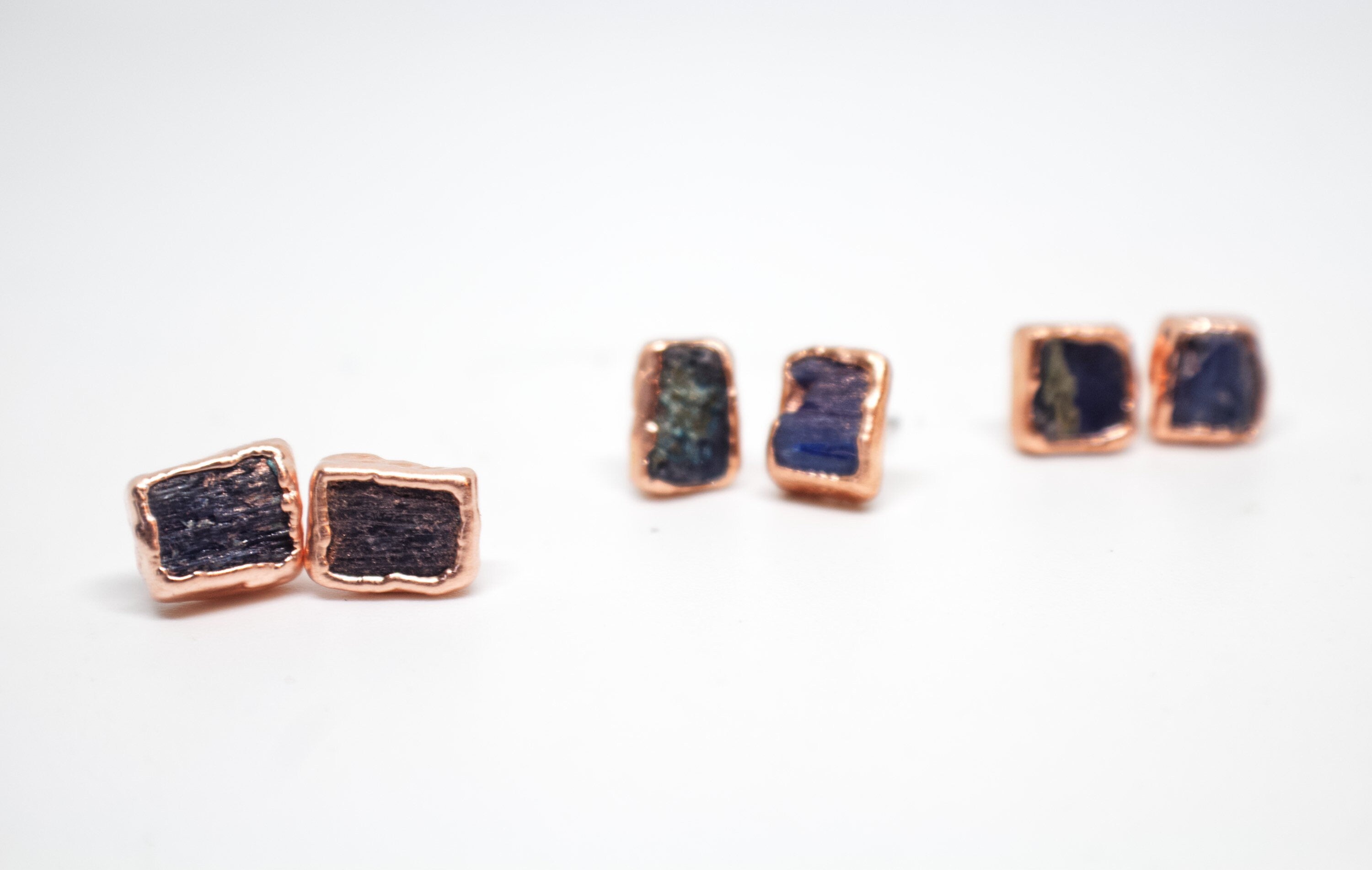 Kyanite Copper Stud Earrings: Raw Birthstone Jewelry