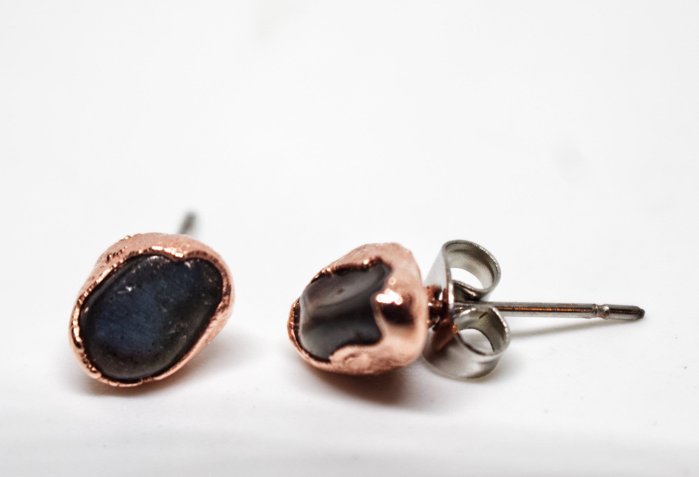 Labradorite Earrings / Copper Studs / Electroformed Jewelry