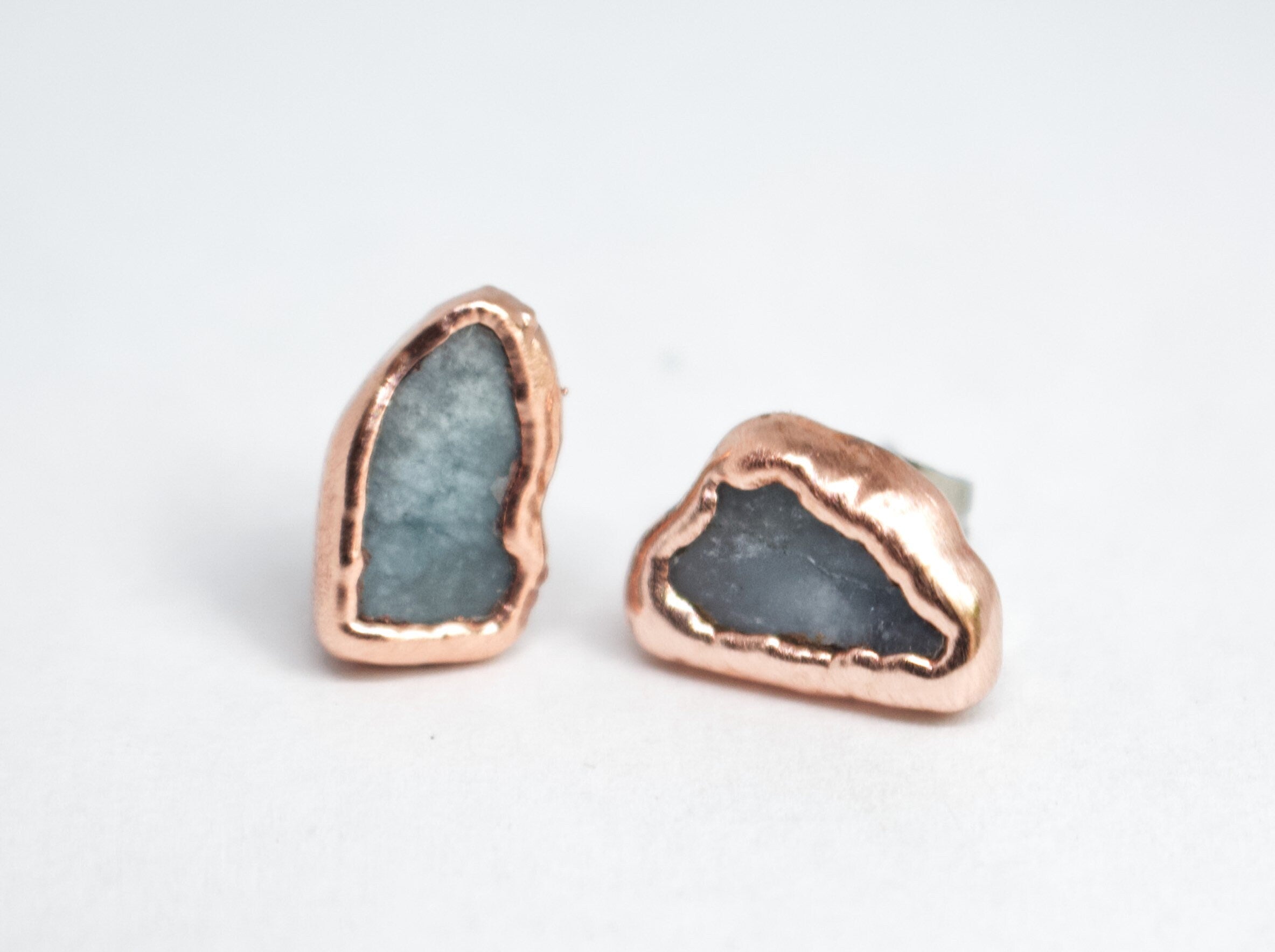 Aquamarine Earrings / Birthstone Stud Earrings / Electroformed Copper