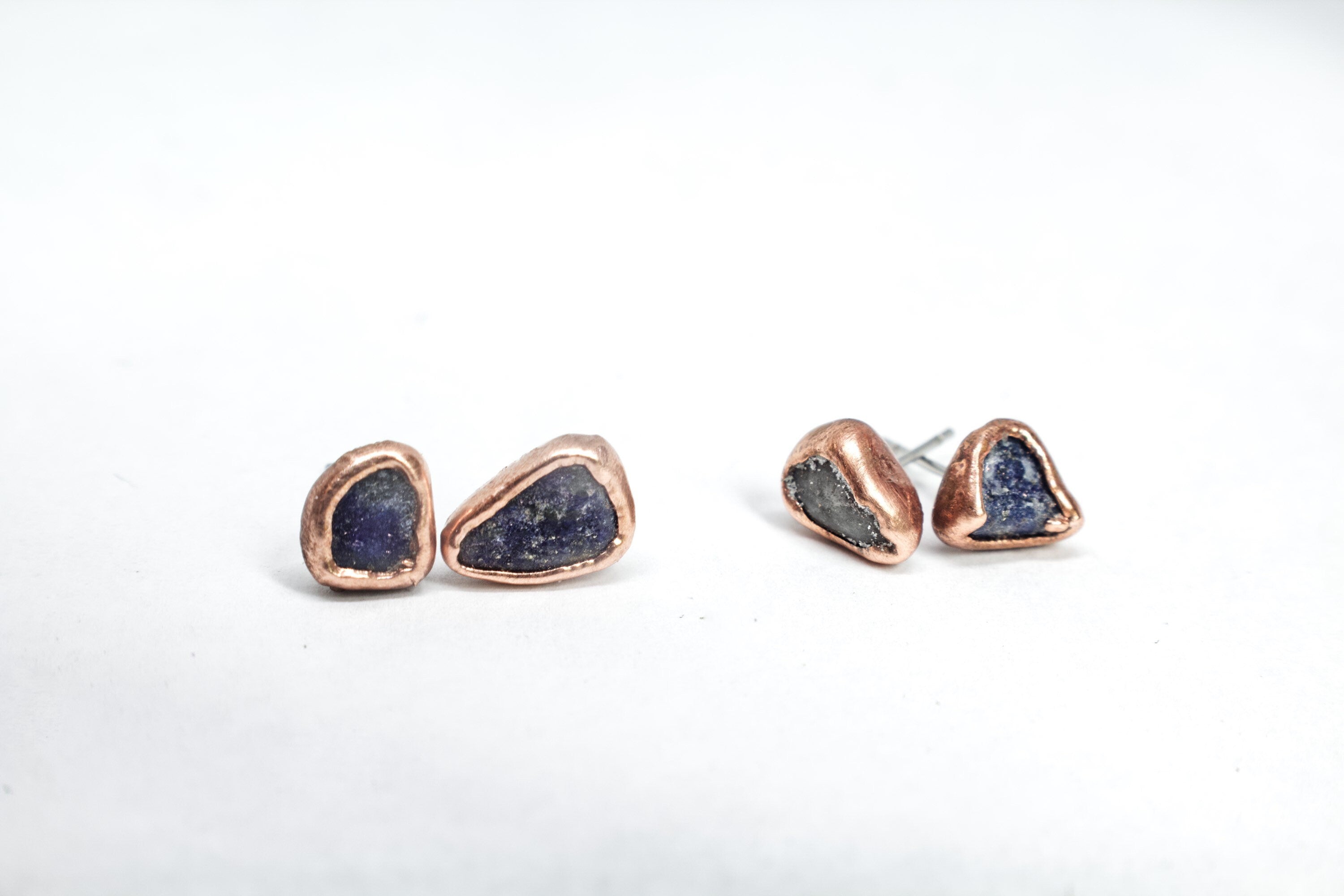 Lapis Lazuli Earrings / September Birthstone Earrings / Simple Copper Studs / Electroformed Jewelry