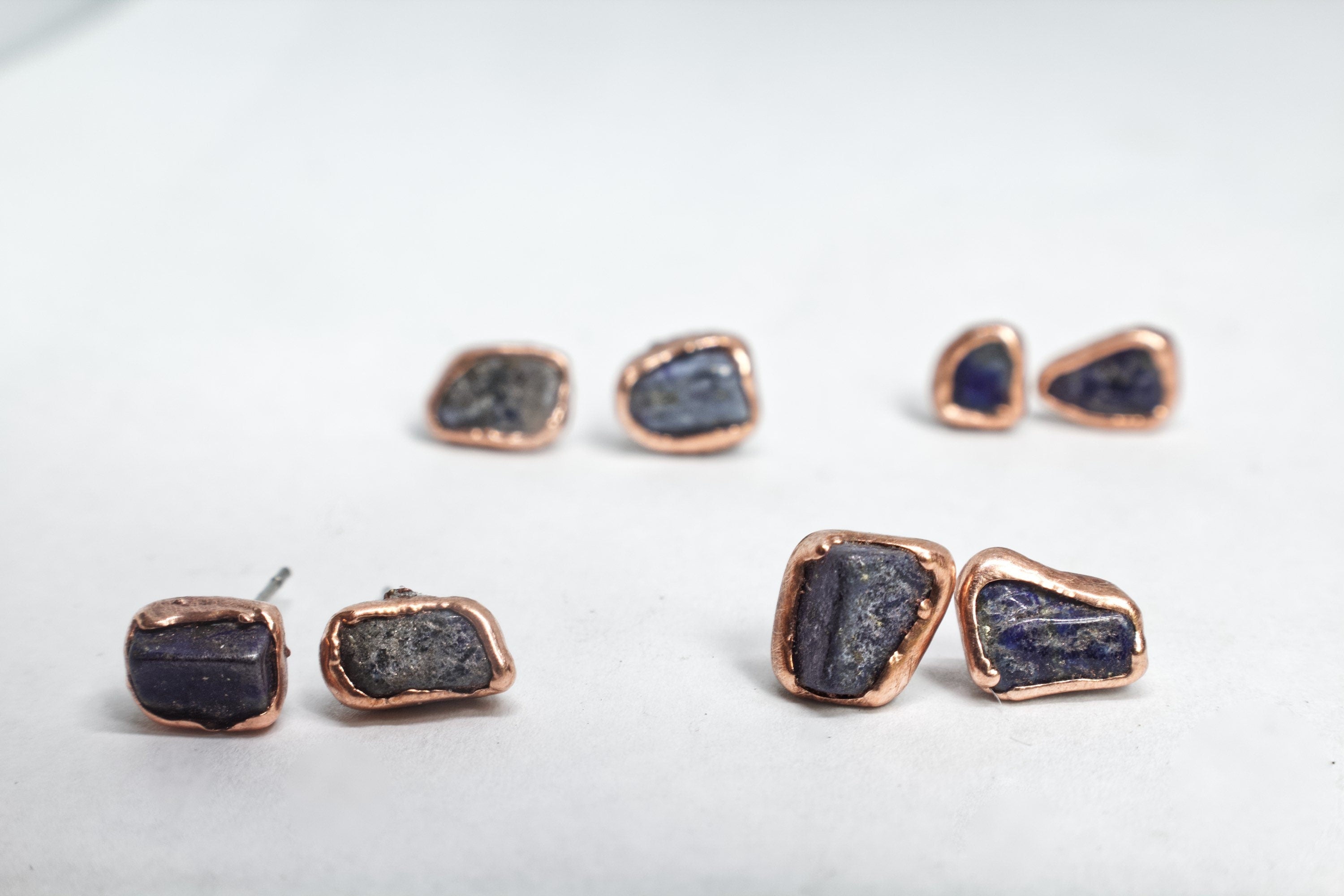 Lapis Lazuli Earrings / September Birthstone Earrings / Simple Copper Studs / Electroformed Jewelry