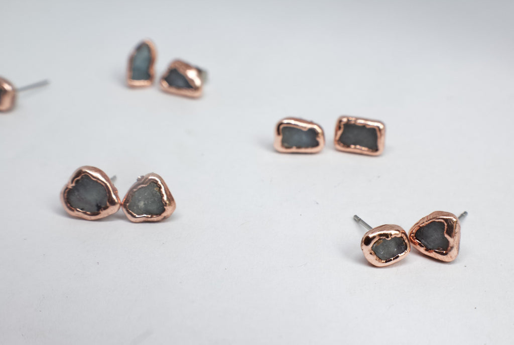 Aquamarine Earrings / Birthstone Stud Earrings / Electroformed Copper