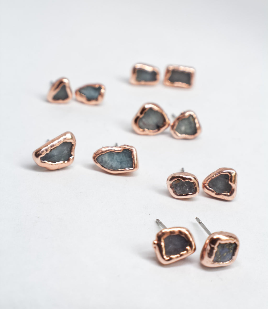 Aquamarine Earrings / Birthstone Stud Earrings / Electroformed Copper