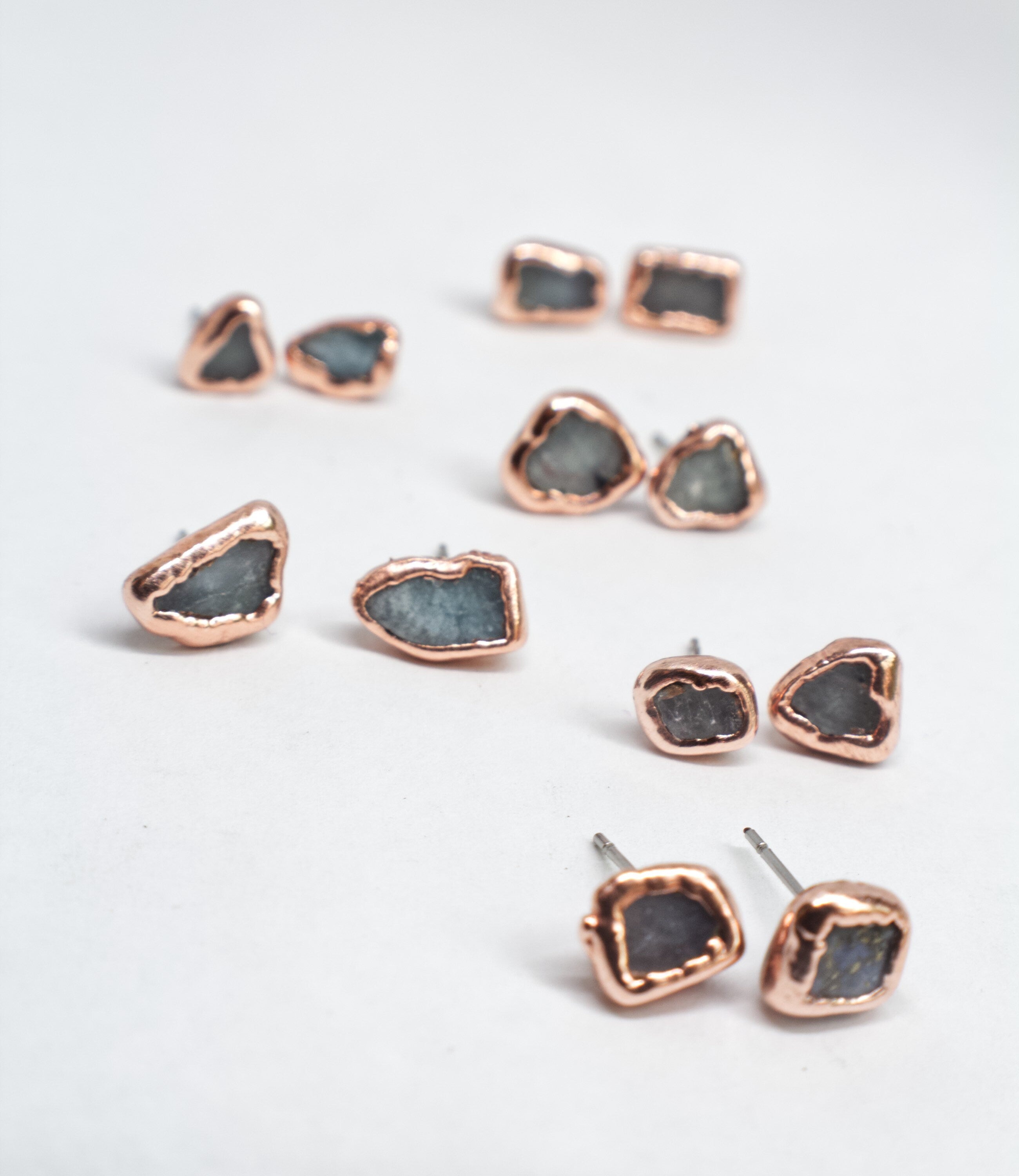 Aquamarine Earrings / Birthstone Stud Earrings / Electroformed Copper