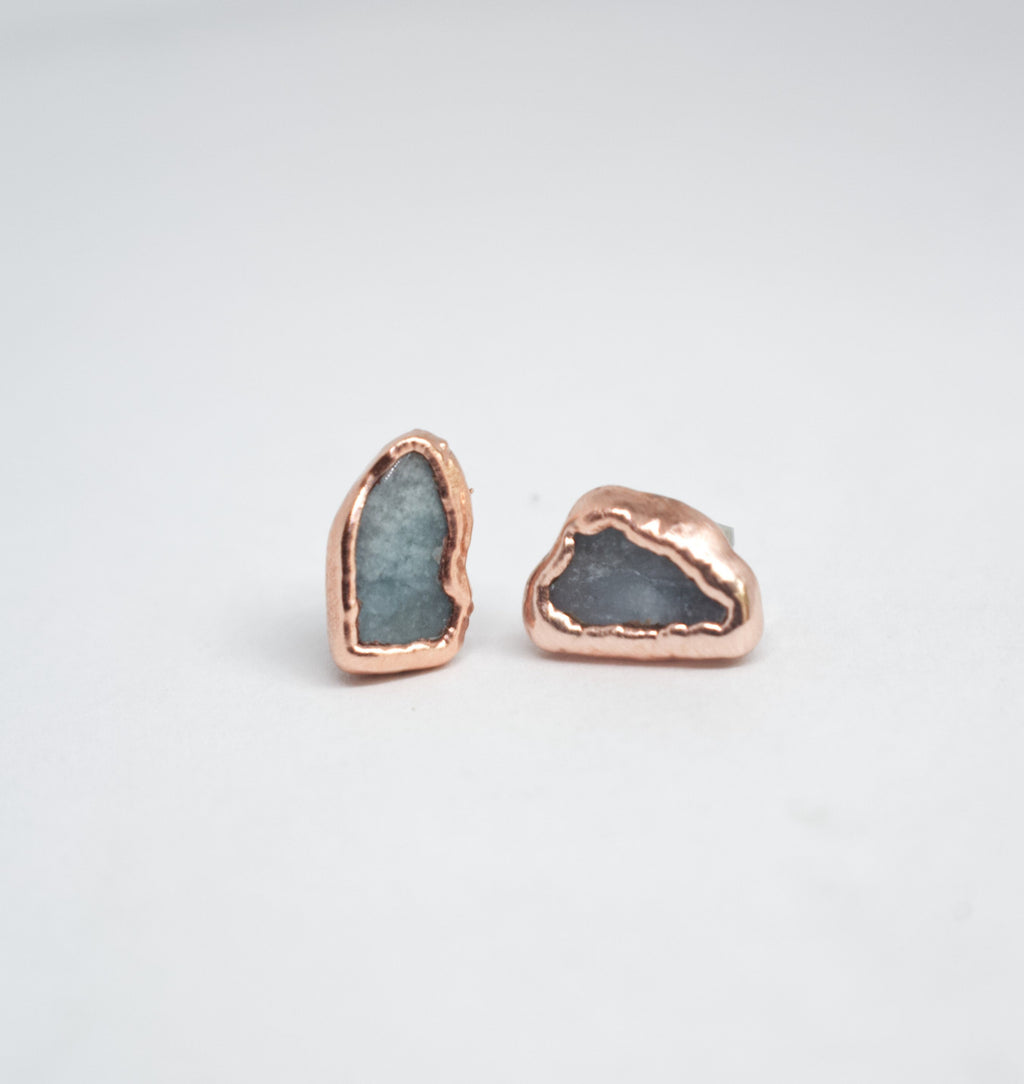 Aquamarine Earrings / Birthstone Stud Earrings / Electroformed Copper