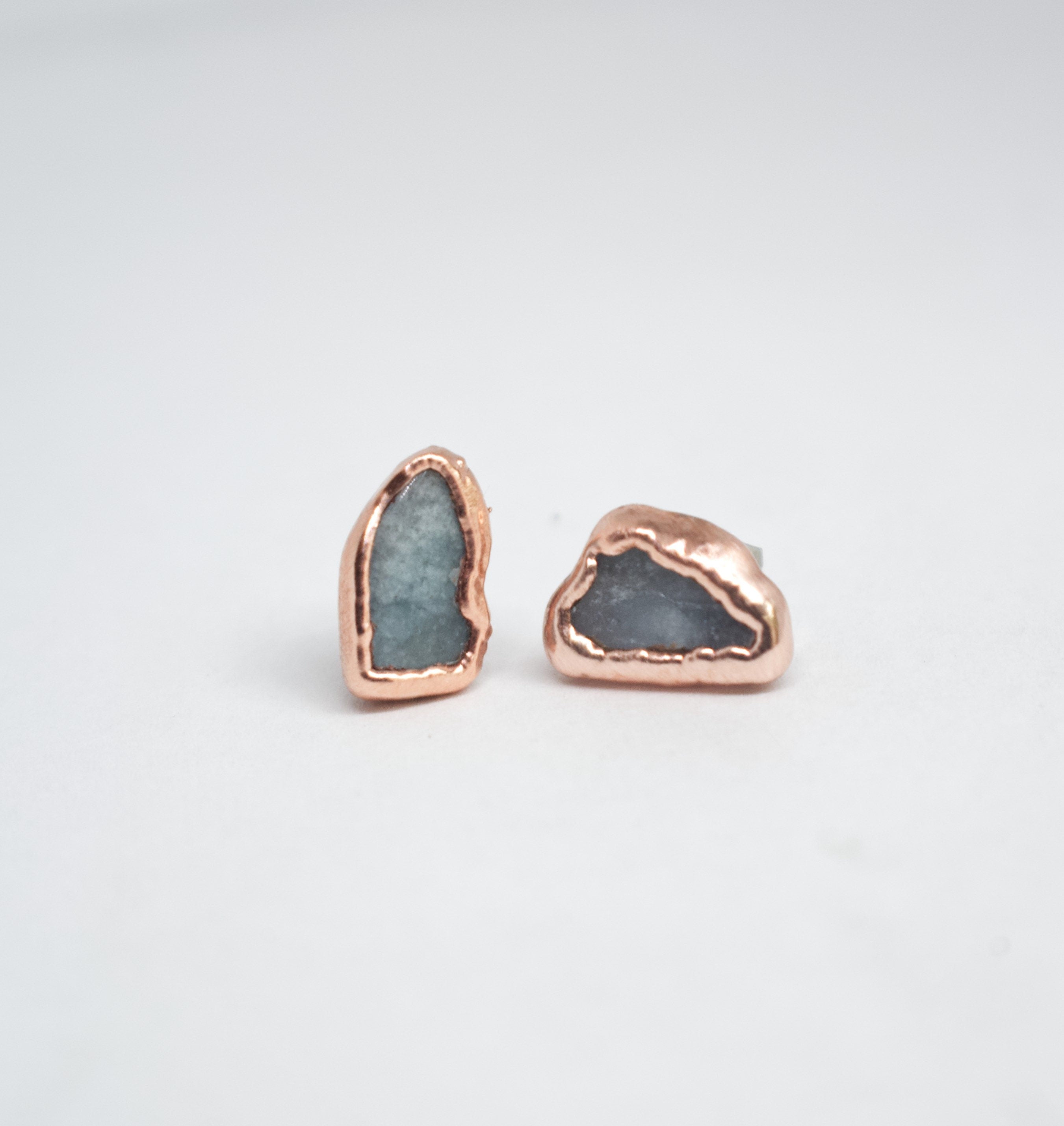 Aquamarine Earrings / Birthstone Stud Earrings / Electroformed Copper