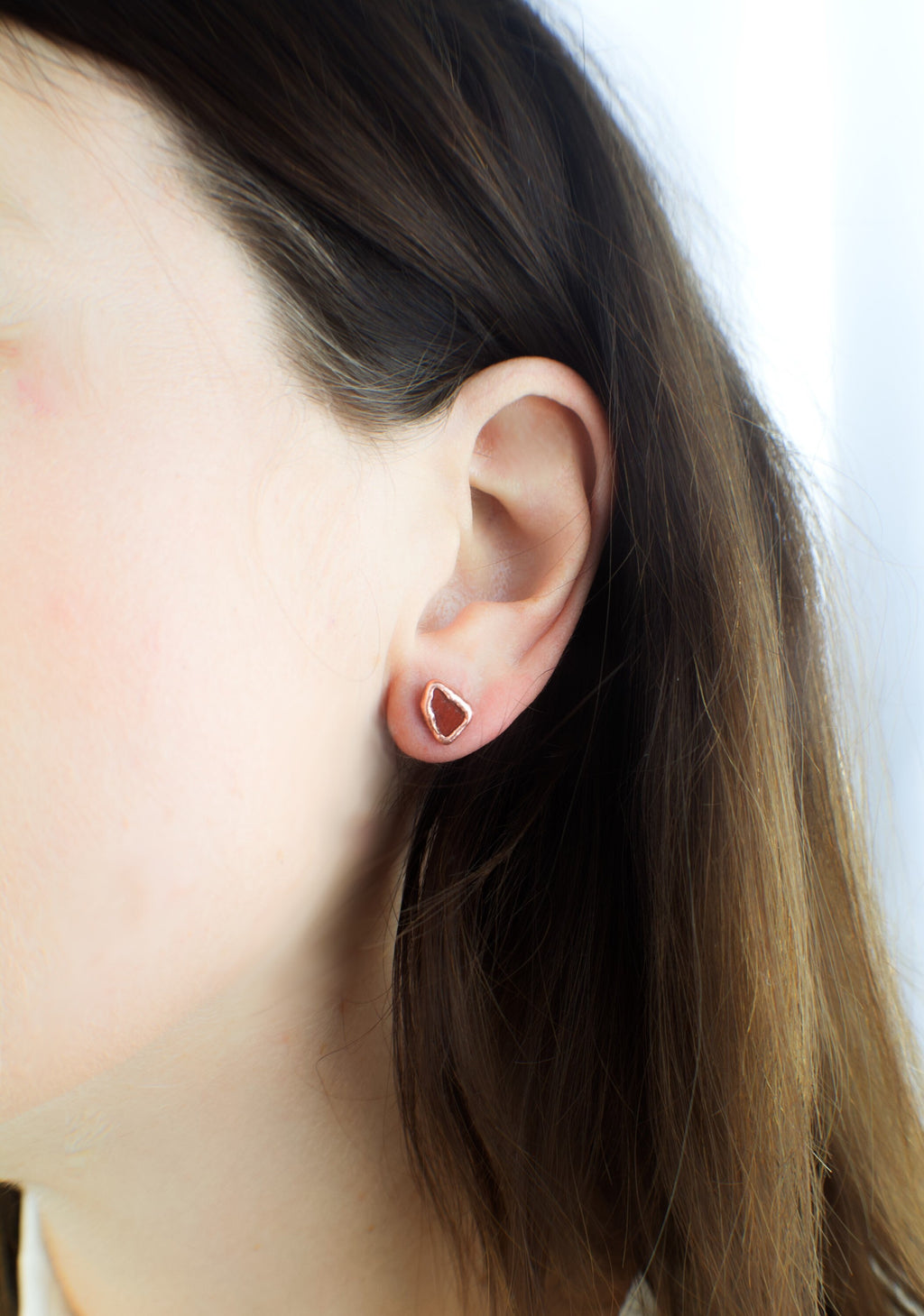 Red Jasper Birthstone Earrings / Dainty Red Copper Studs / Electroformed Jewelry