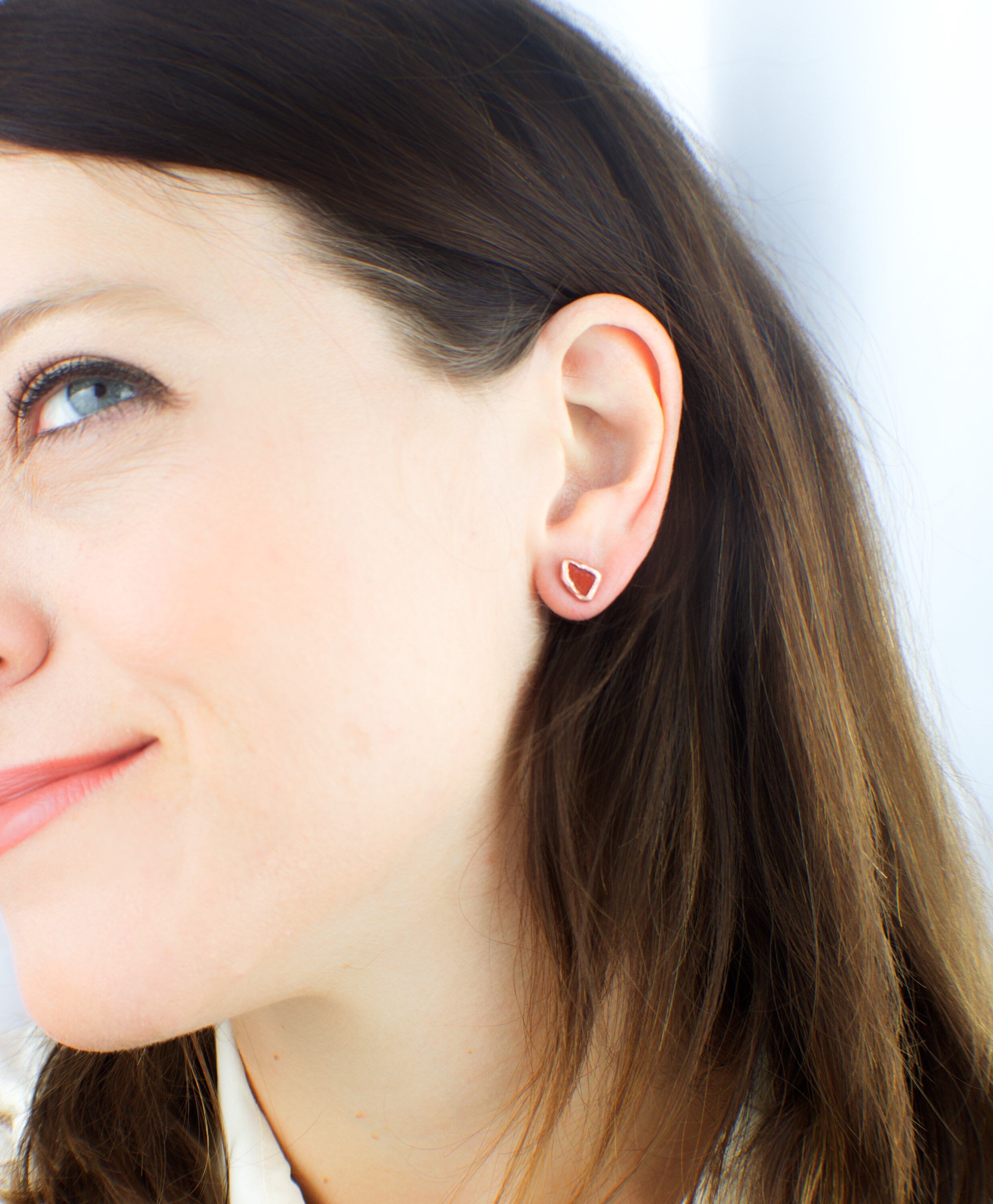 Red Jasper Birthstone Earrings / Dainty Red Copper Studs / Electroformed Jewelry