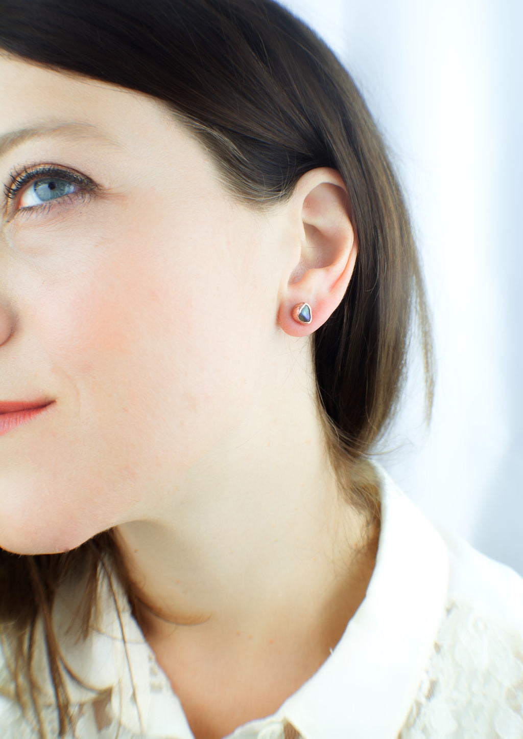 Labradorite Earrings / Copper Studs / Electroformed Jewelry