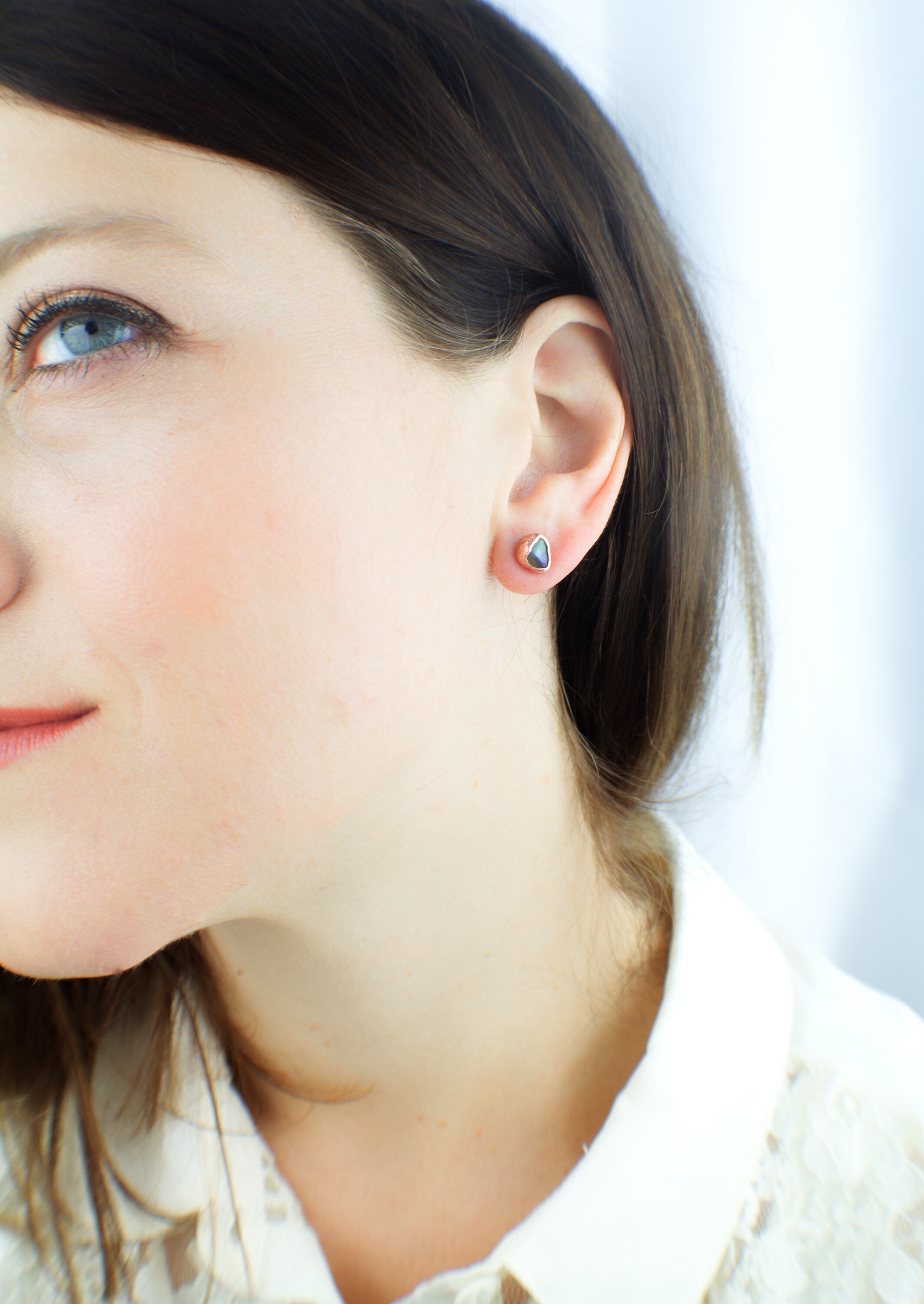 Labradorite Earrings / Copper Studs / Electroformed Jewelry