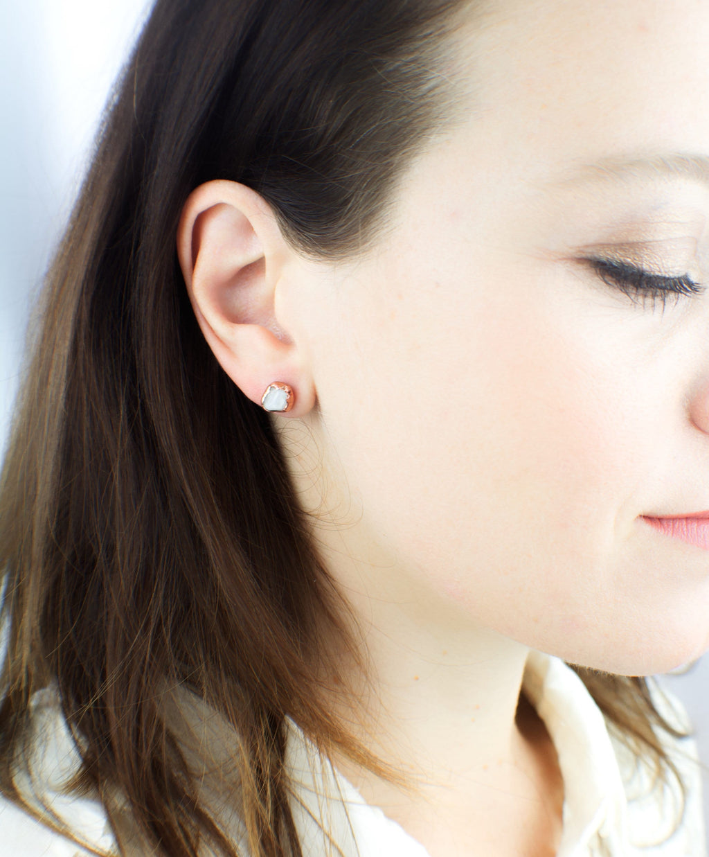 Moonstone Stud Earrings: Electroformed Copper, June Birthstone