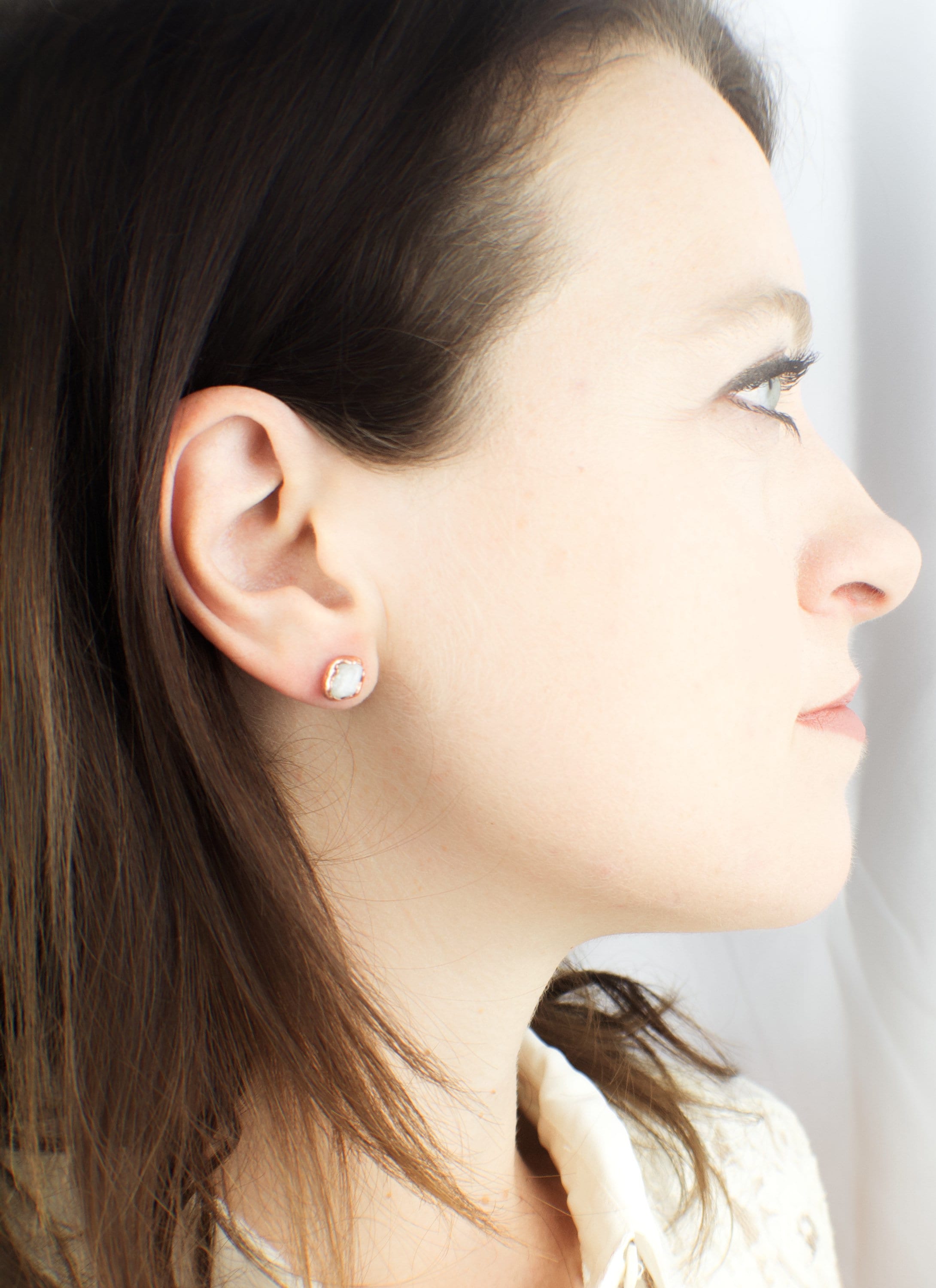 Moonstone Stud Earrings: Electroformed Copper, June Birthstone
