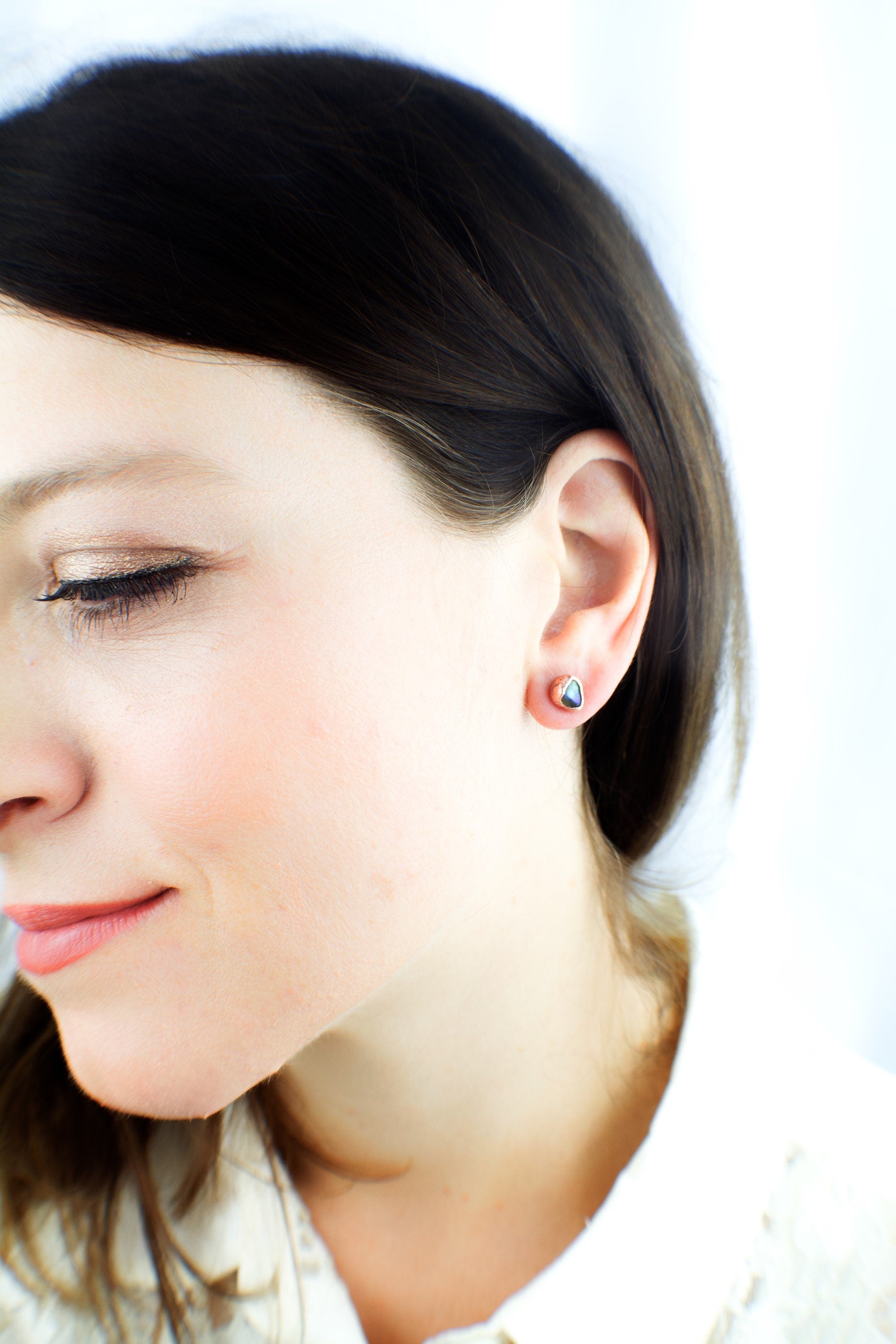 Labradorite Earrings / Copper Studs / Electroformed Jewelry