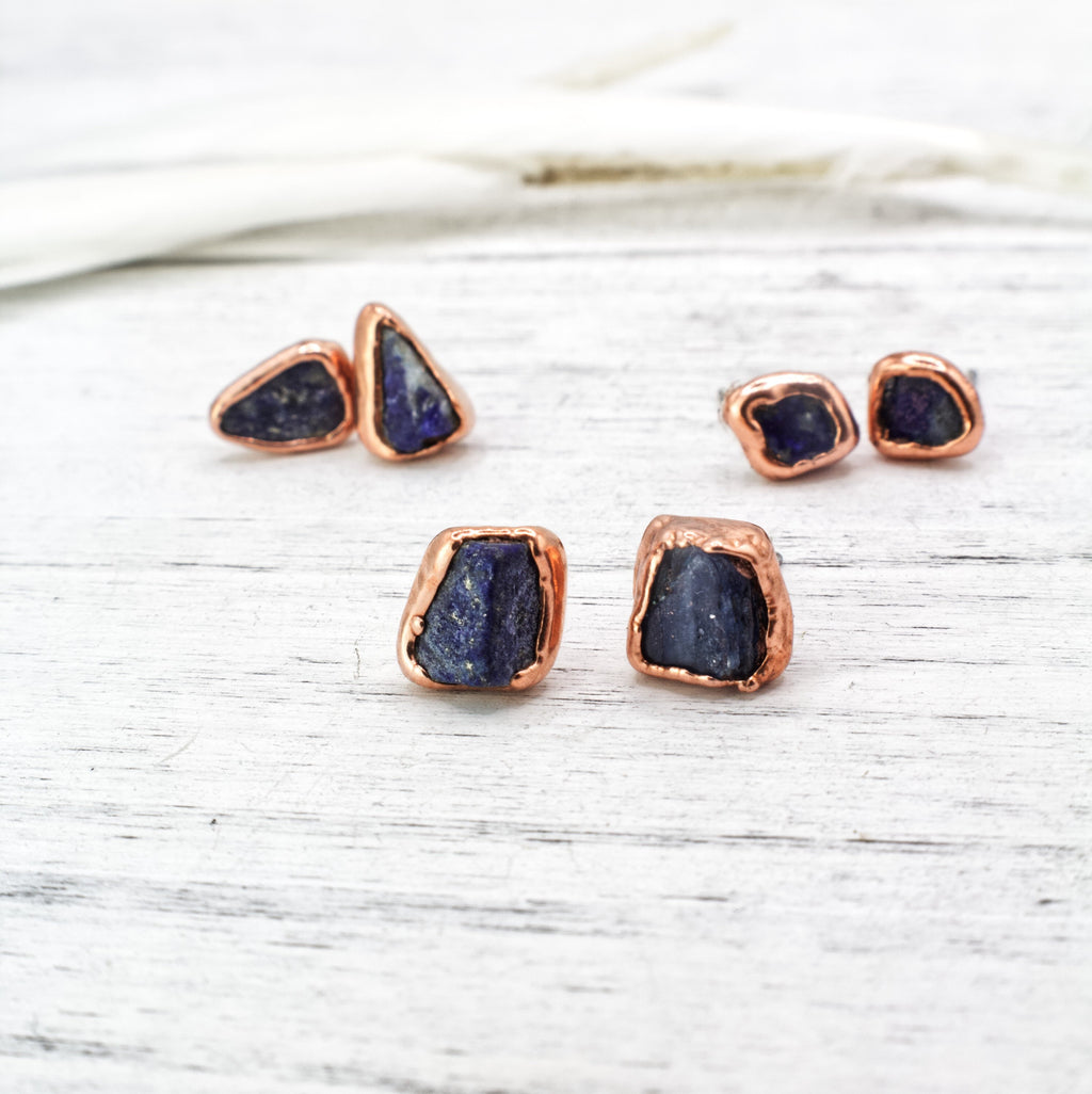 Lapis Lazuli Earrings / September Birthstone Earrings / Simple Copper Studs / Electroformed Jewelry