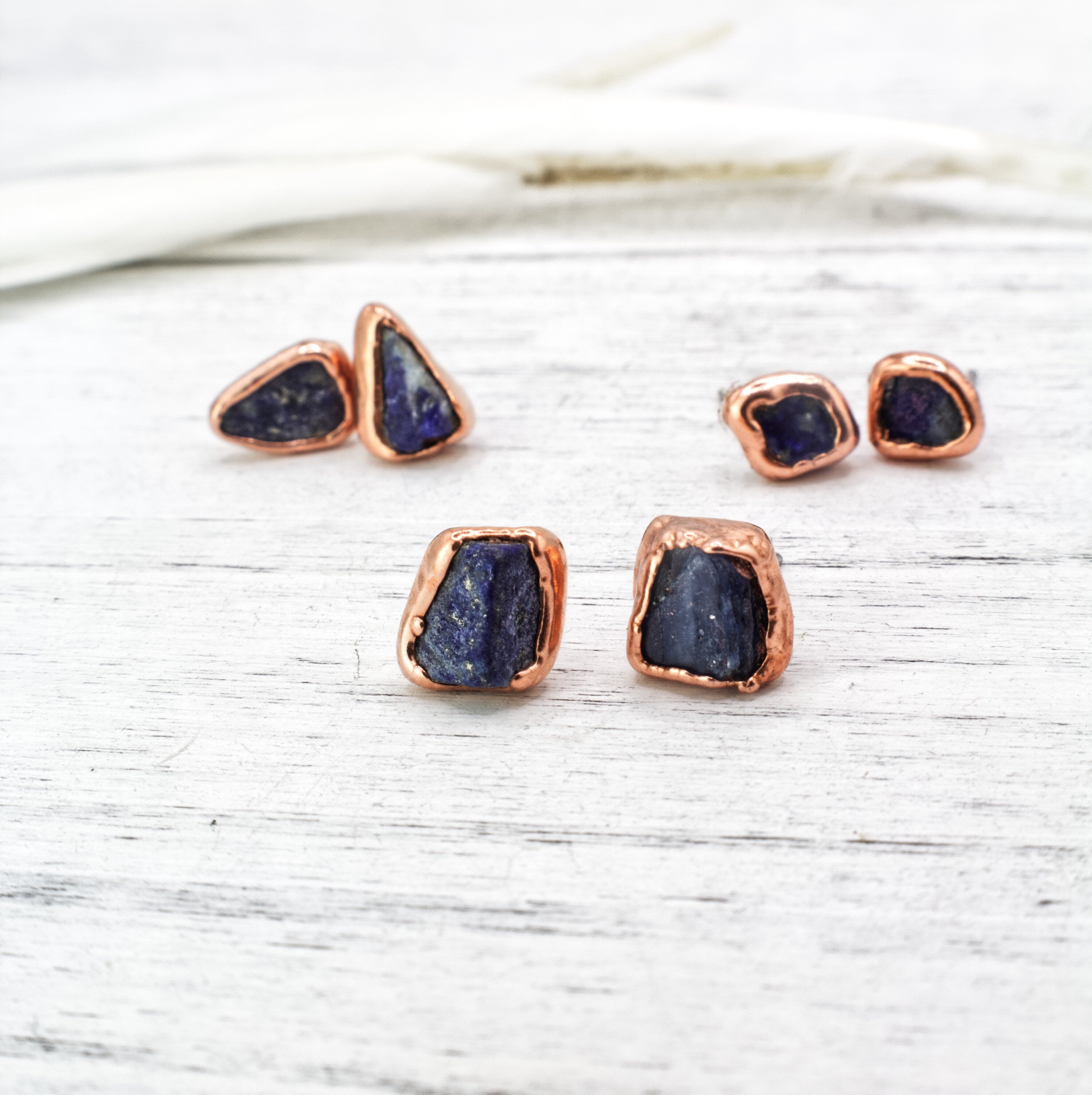 Lapis Lazuli Earrings / September Birthstone Earrings / Simple Copper Studs / Electroformed Jewelry