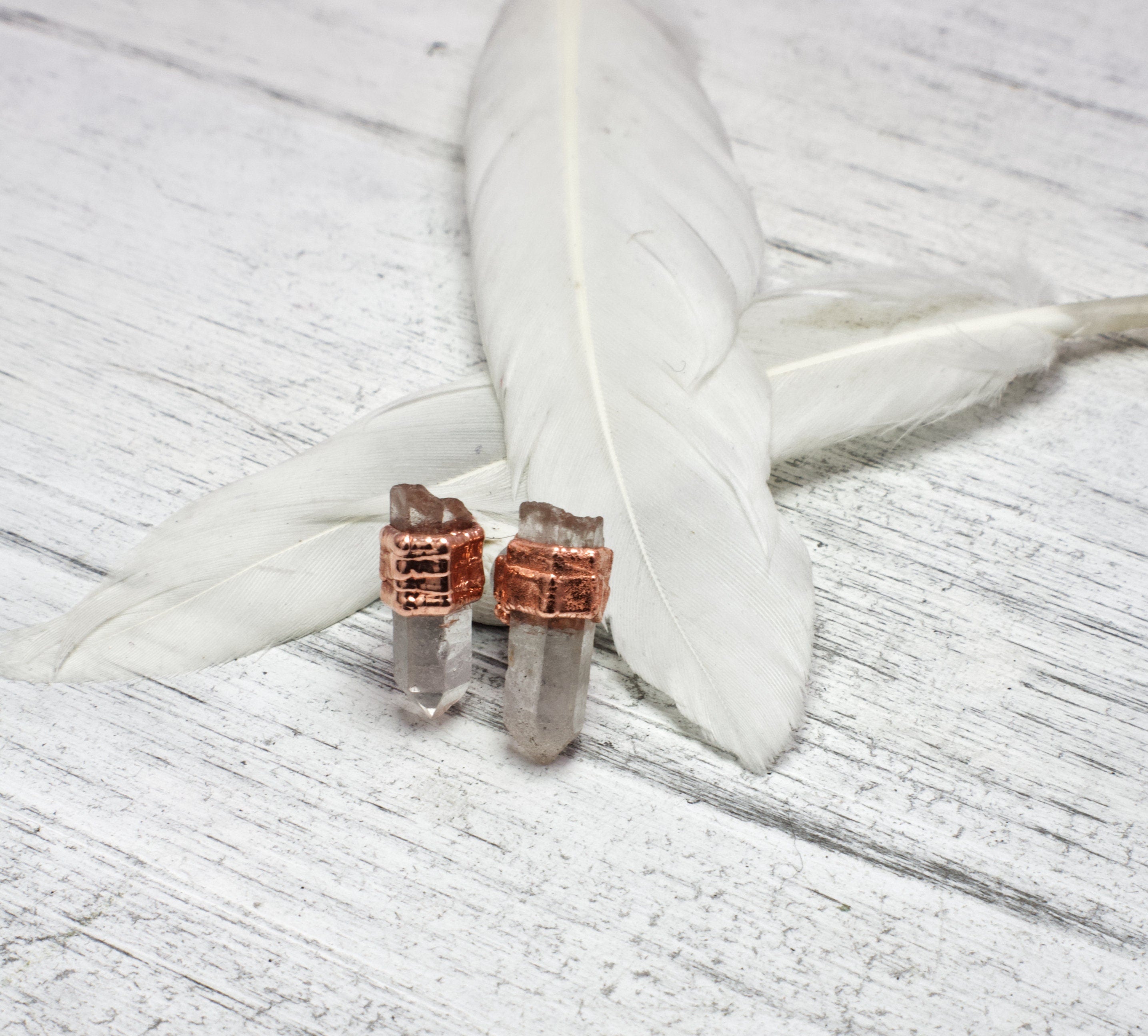 Quartz Earrings Stud / Bridesmaid Crystal Earrings / Electroformed Copper Jewelry