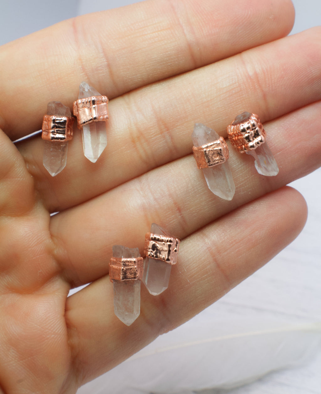Quartz Earrings Stud / Bridesmaid Crystal Earrings / Electroformed Copper Jewelry