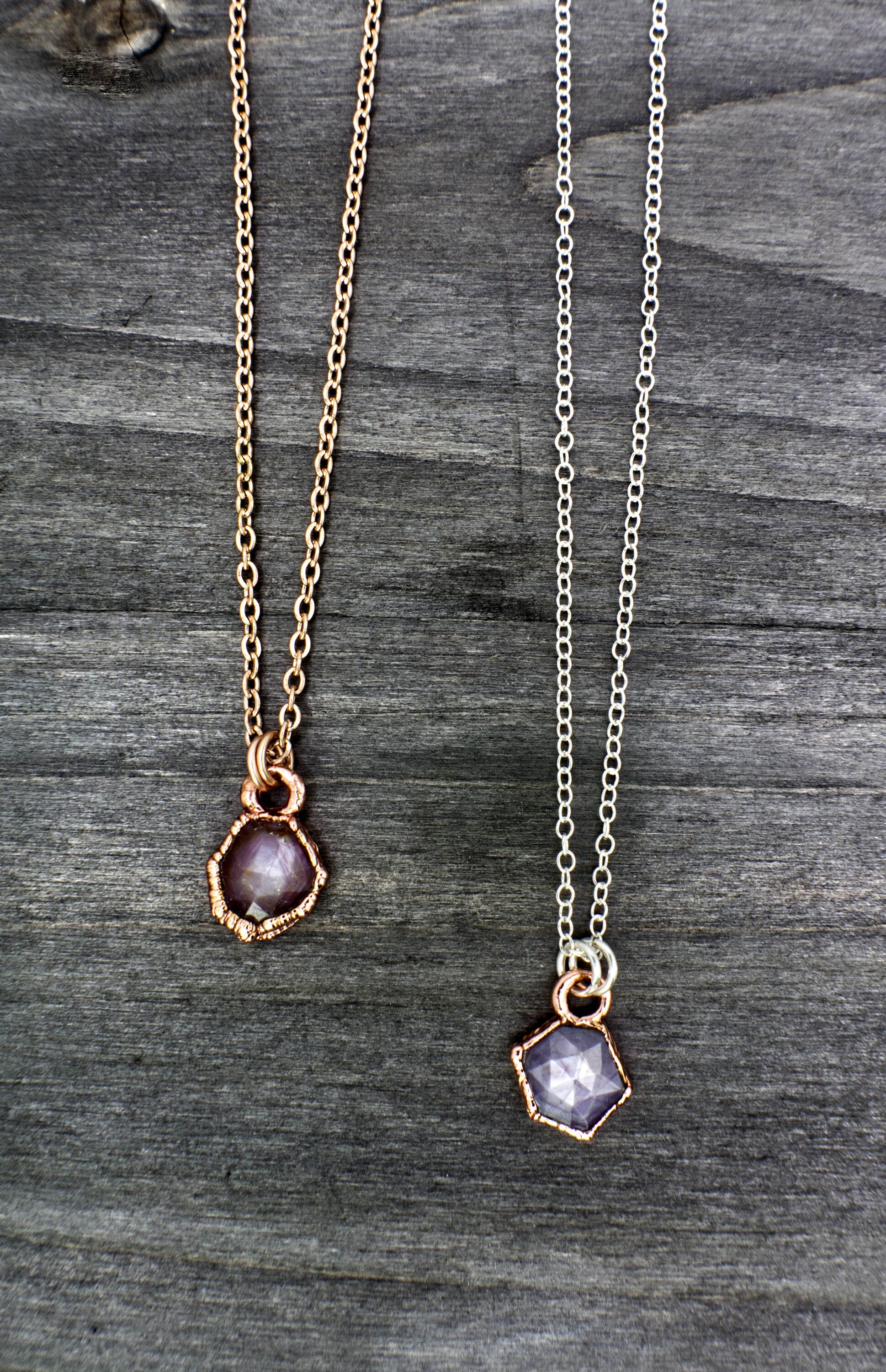 Ruby Necklace / July Birthstone / Dainty Hexagonal Necklace / Electroformed Jewelry