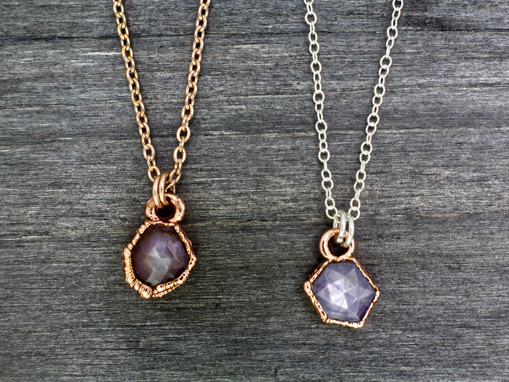 Ruby Necklace / July Birthstone / Dainty Hexagonal Necklace / Electroformed Jewelry
