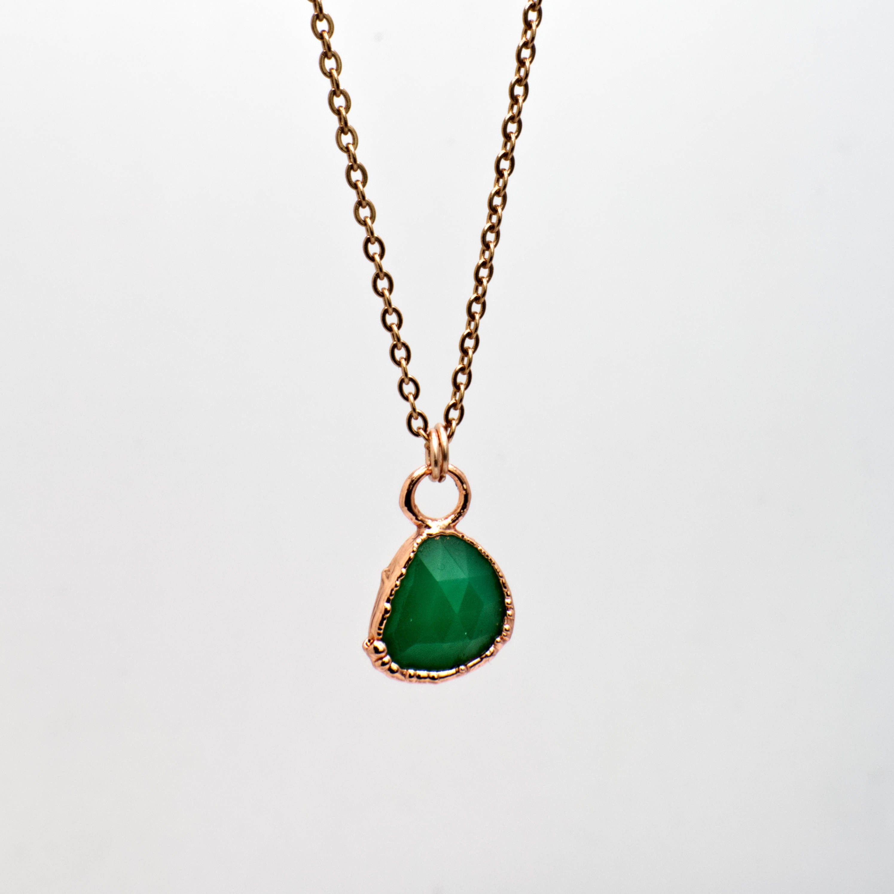Chrysoprase Necklace / Dainty Crystal Necklace / Green Stone / Electroformed Jewelry