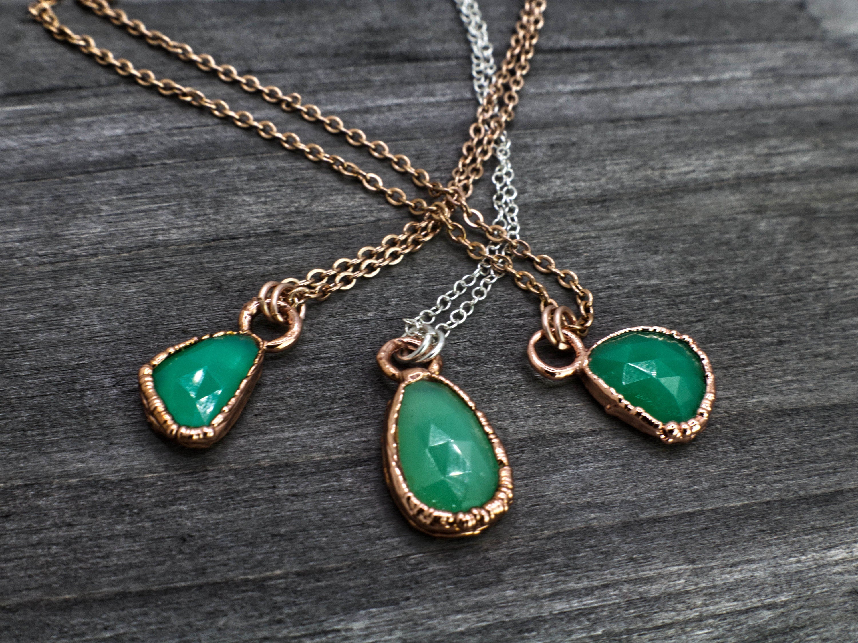 Chrysoprase Necklace / Dainty Crystal Necklace / Green Stone / Electroformed Jewelry