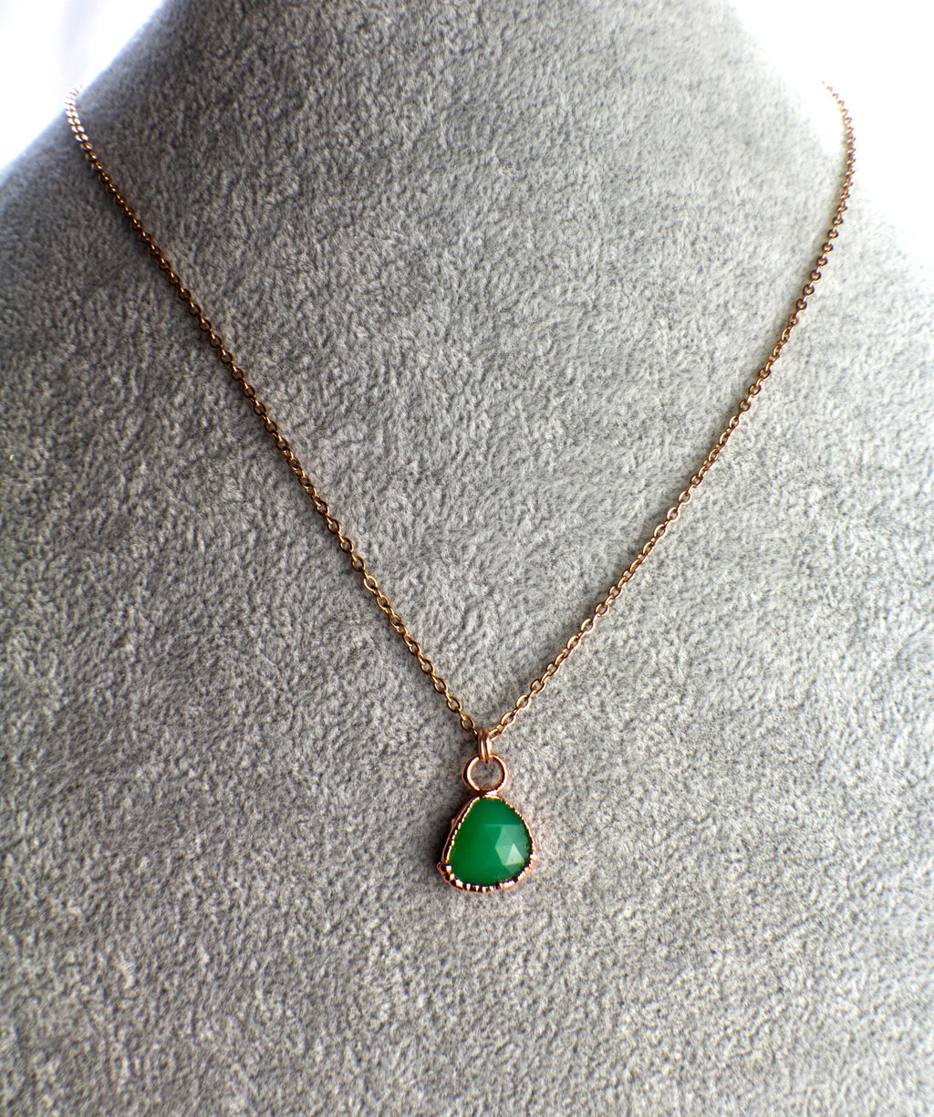 Chrysoprase Necklace / Dainty Crystal Necklace / Green Stone / Electroformed Jewelry