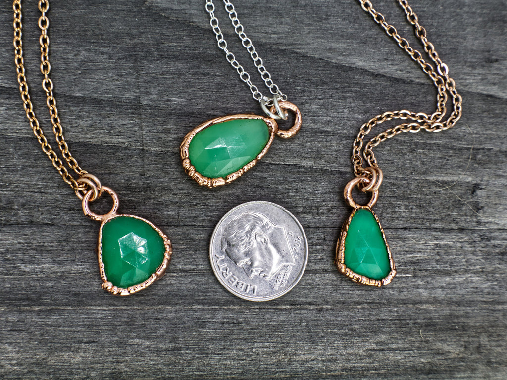 Chrysoprase Necklace / Dainty Crystal Necklace / Green Stone / Electroformed Jewelry