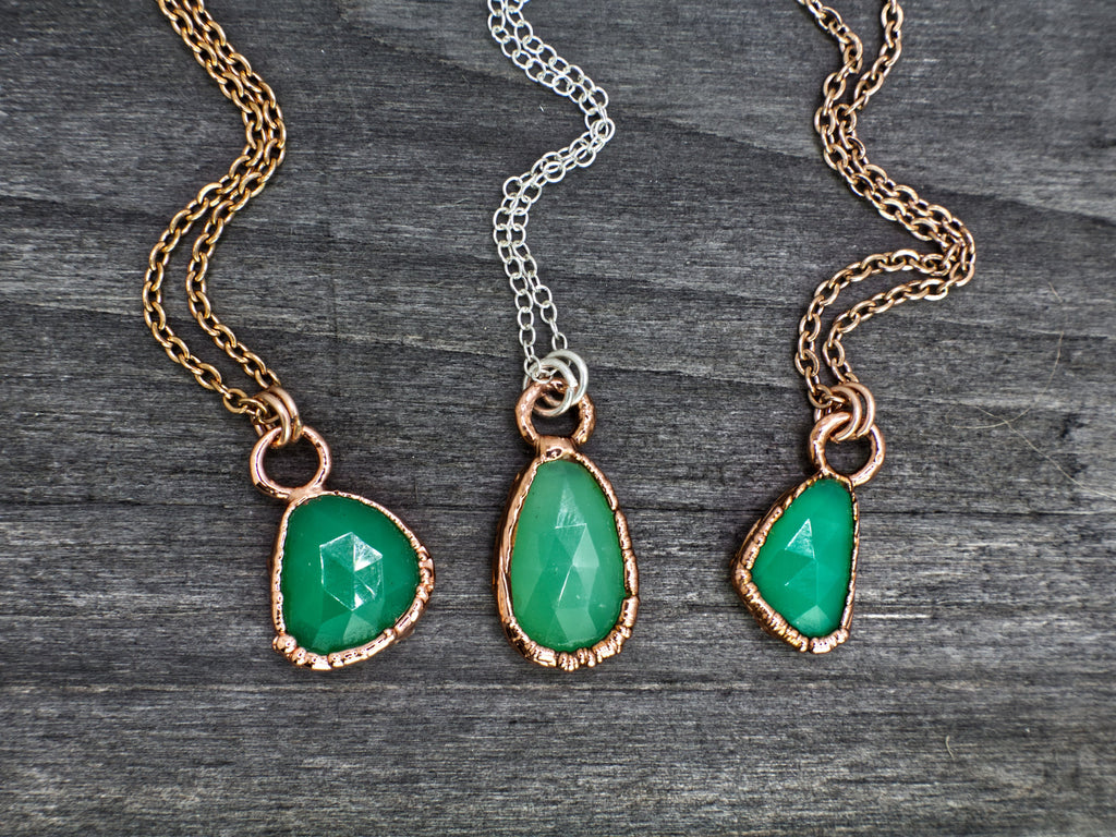Chrysoprase Necklace / Dainty Crystal Necklace / Green Stone / Electroformed Jewelry