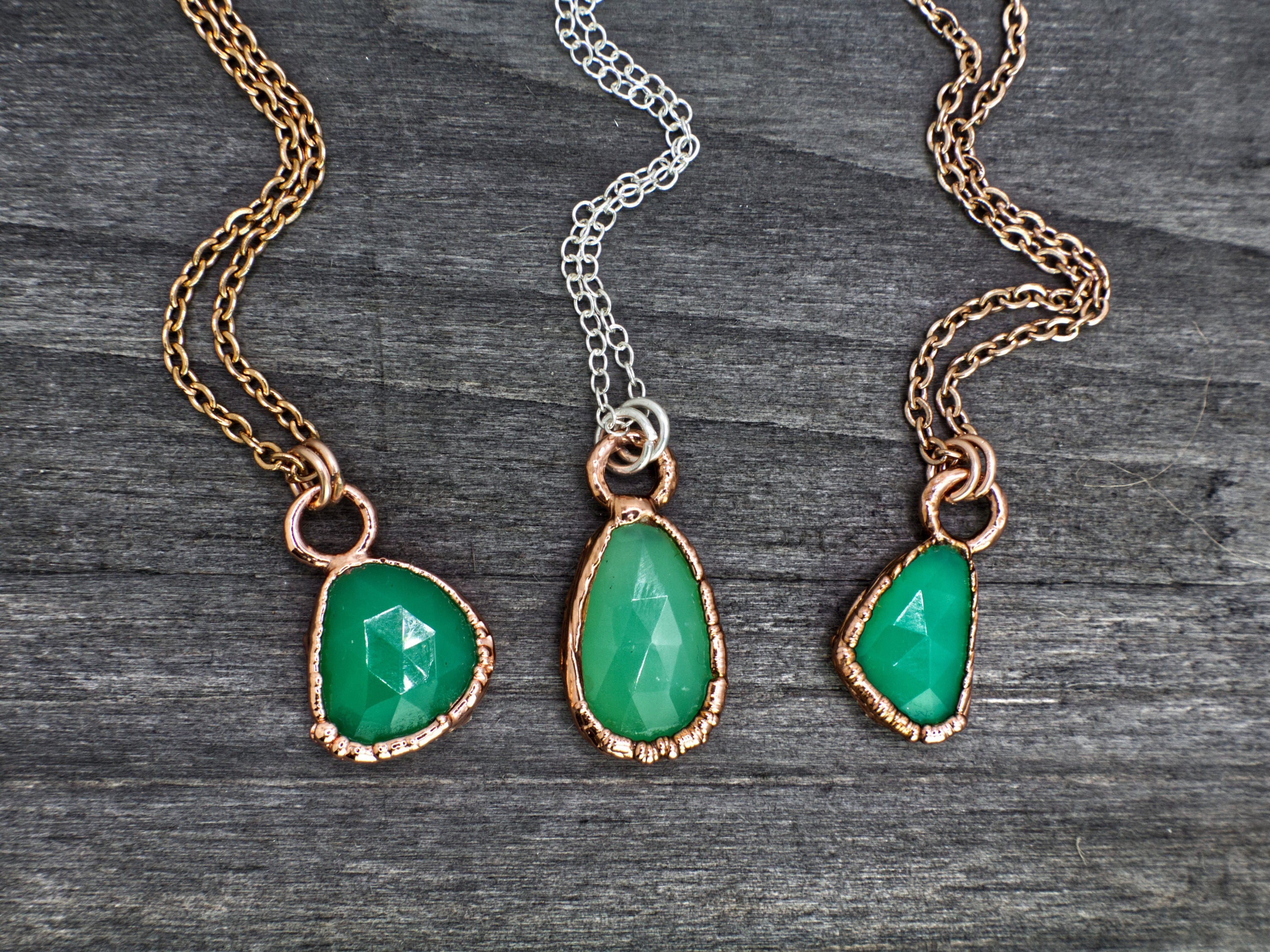 Chrysoprase Necklace / Dainty Crystal Necklace / Green Stone / Electroformed Jewelry