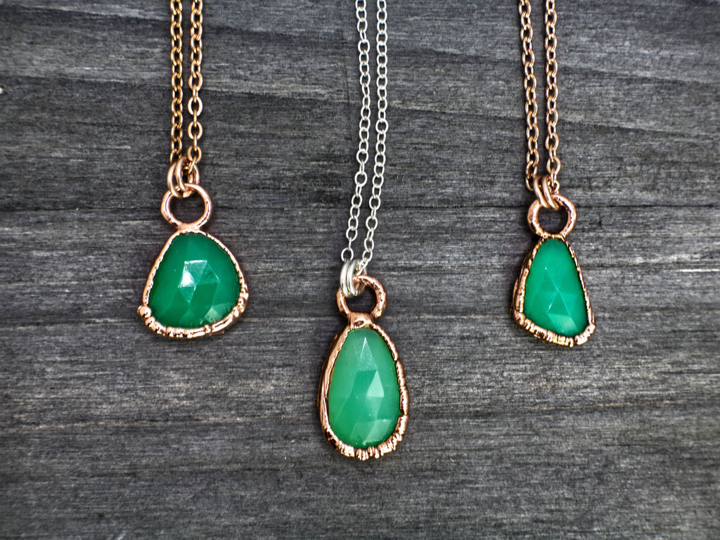 Chrysoprase Necklace / Dainty Crystal Necklace / Green Stone / Electroformed Jewelry