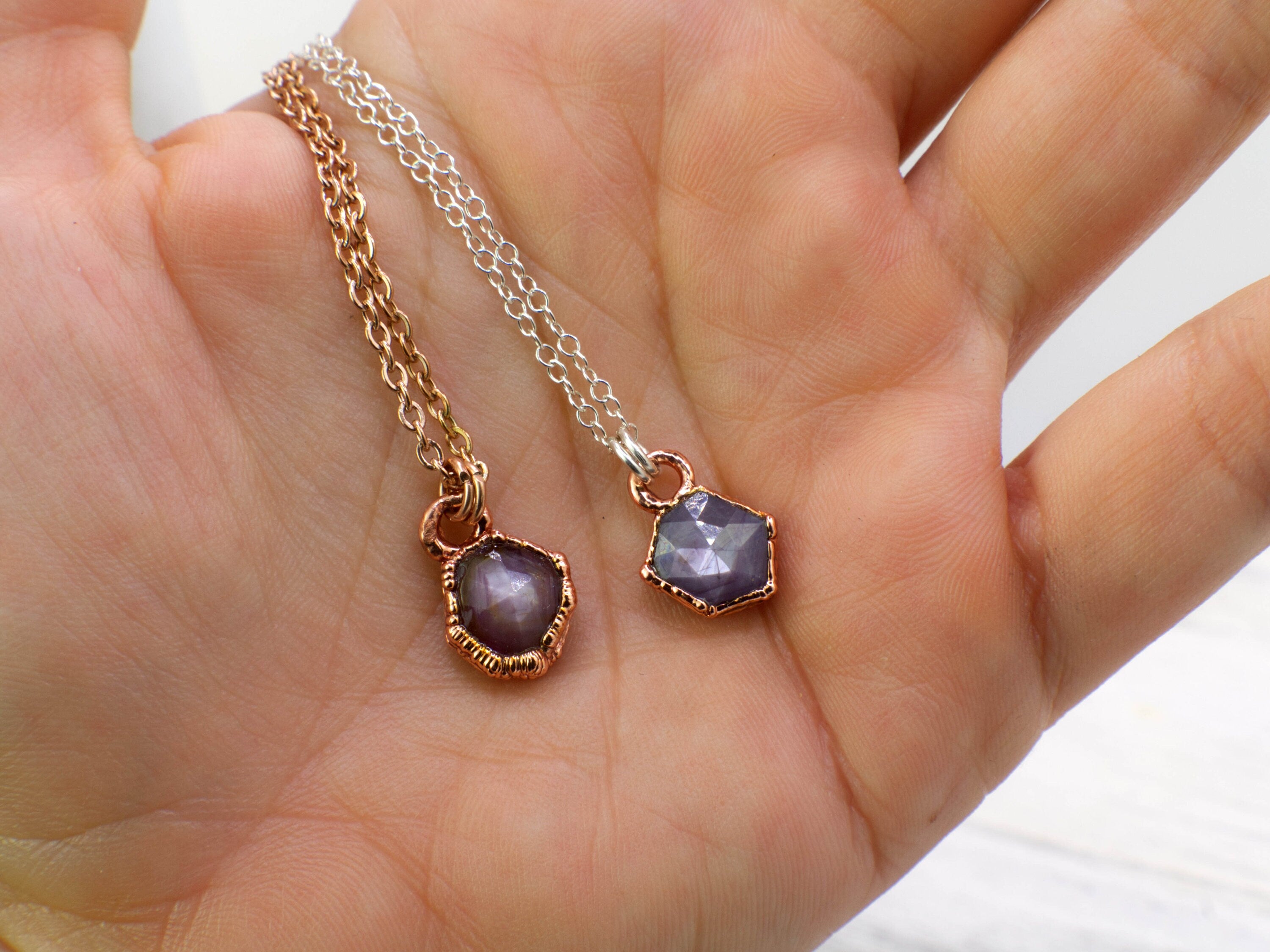 Ruby Necklace / July Birthstone / Dainty Hexagonal Necklace / Electroformed Jewelry
