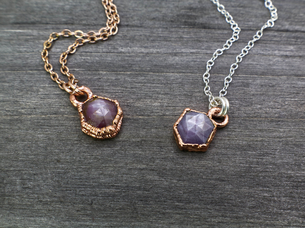 Ruby Necklace / July Birthstone / Dainty Hexagonal Necklace / Electroformed Jewelry