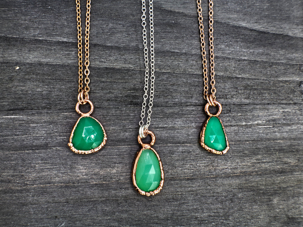 Chrysoprase Necklace / Dainty Crystal Necklace / Green Stone / Electroformed Jewelry