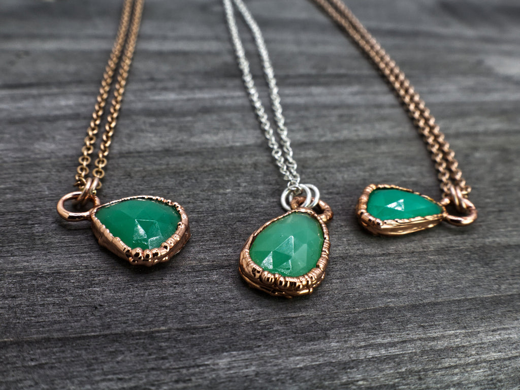 Chrysoprase Necklace / Dainty Crystal Necklace / Green Stone / Electroformed Jewelry