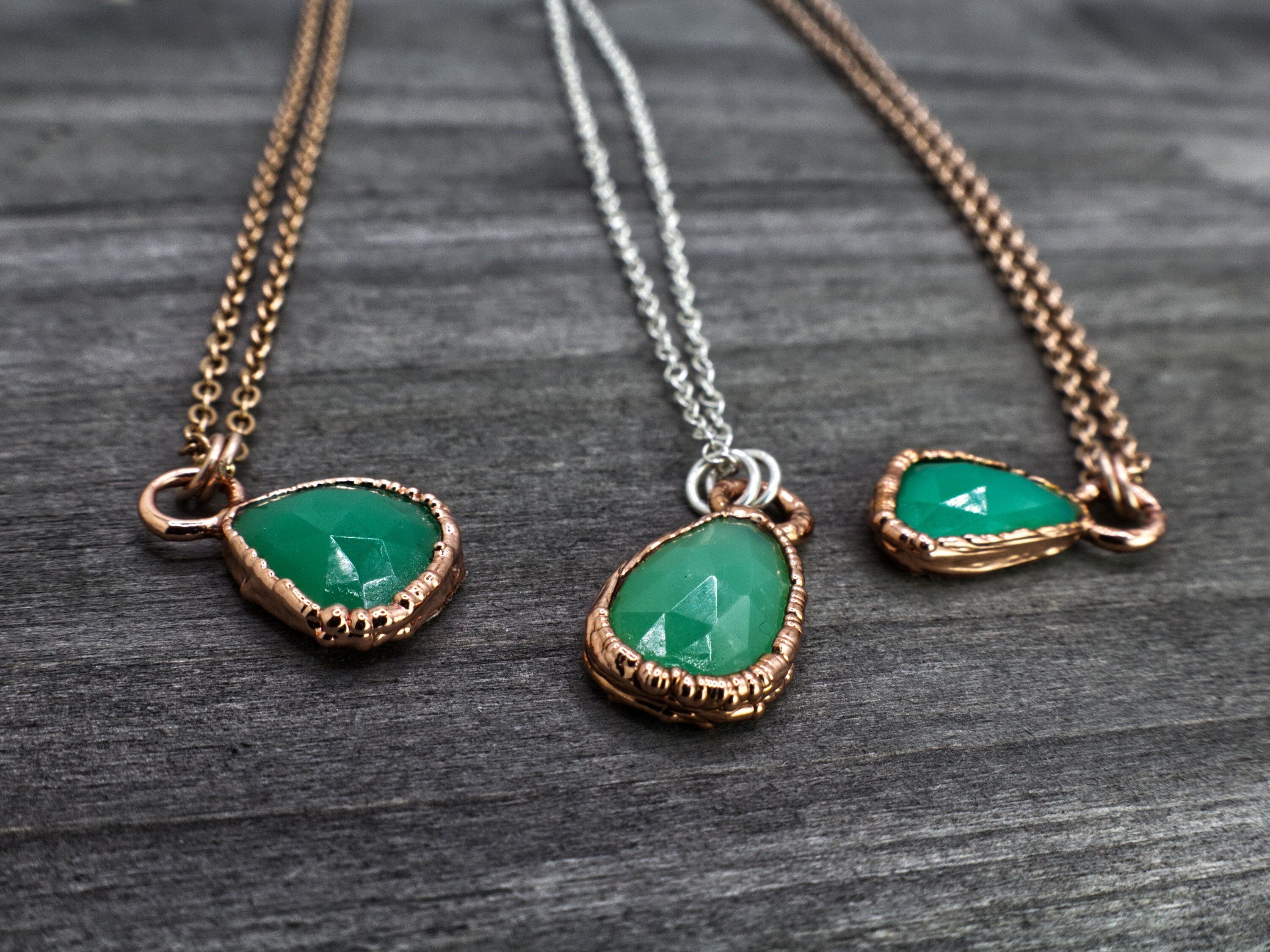 Chrysoprase Necklace / Dainty Crystal Necklace / Green Stone / Electroformed Jewelry
