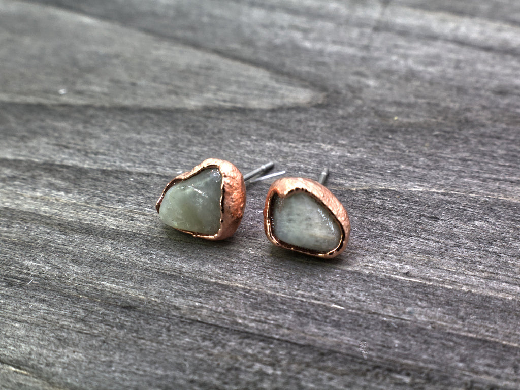 Moonstone Stud Earrings: Electroformed Copper, June Birthstone