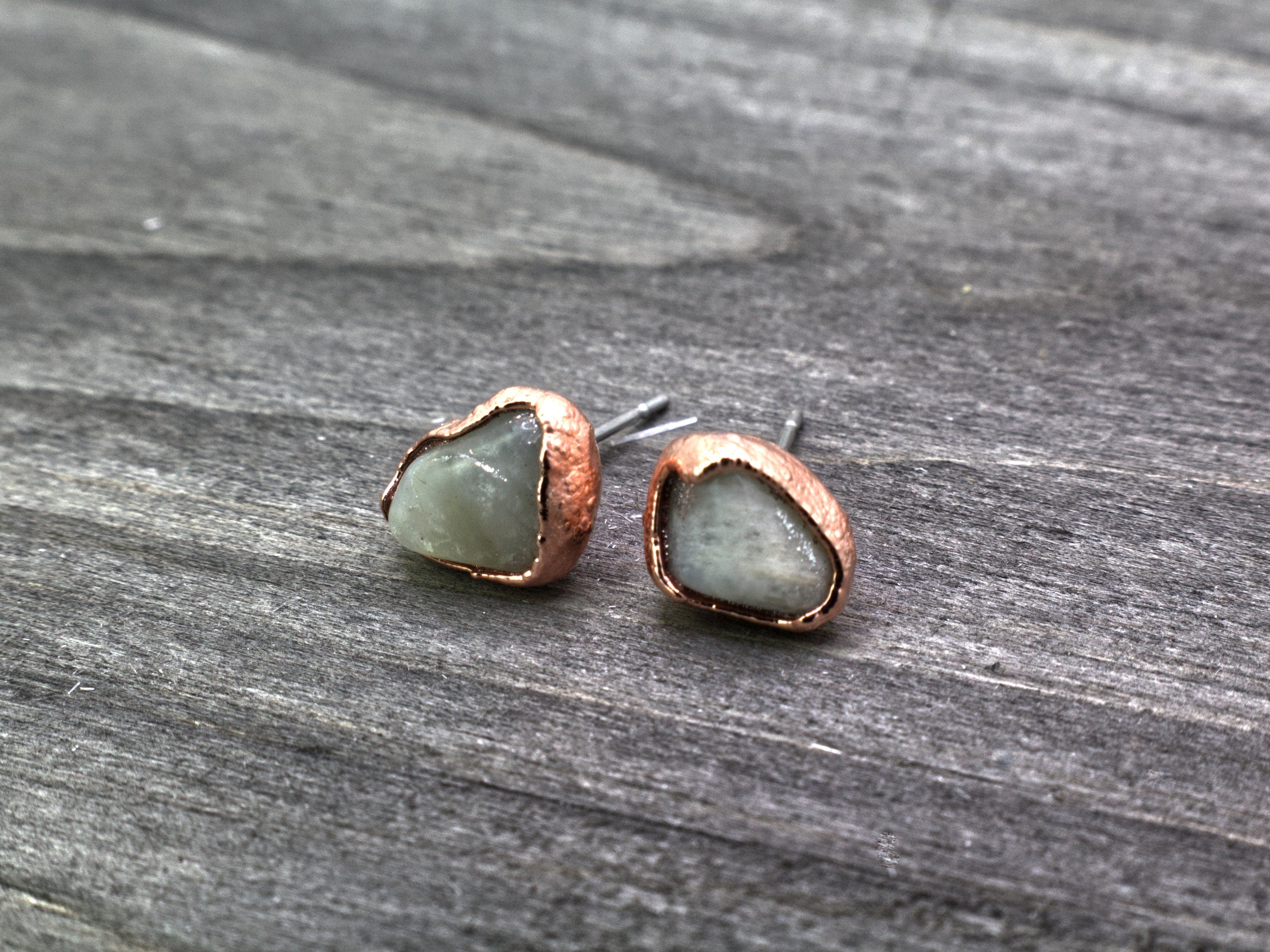 Moonstone Stud Earrings: Electroformed Copper, June Birthstone