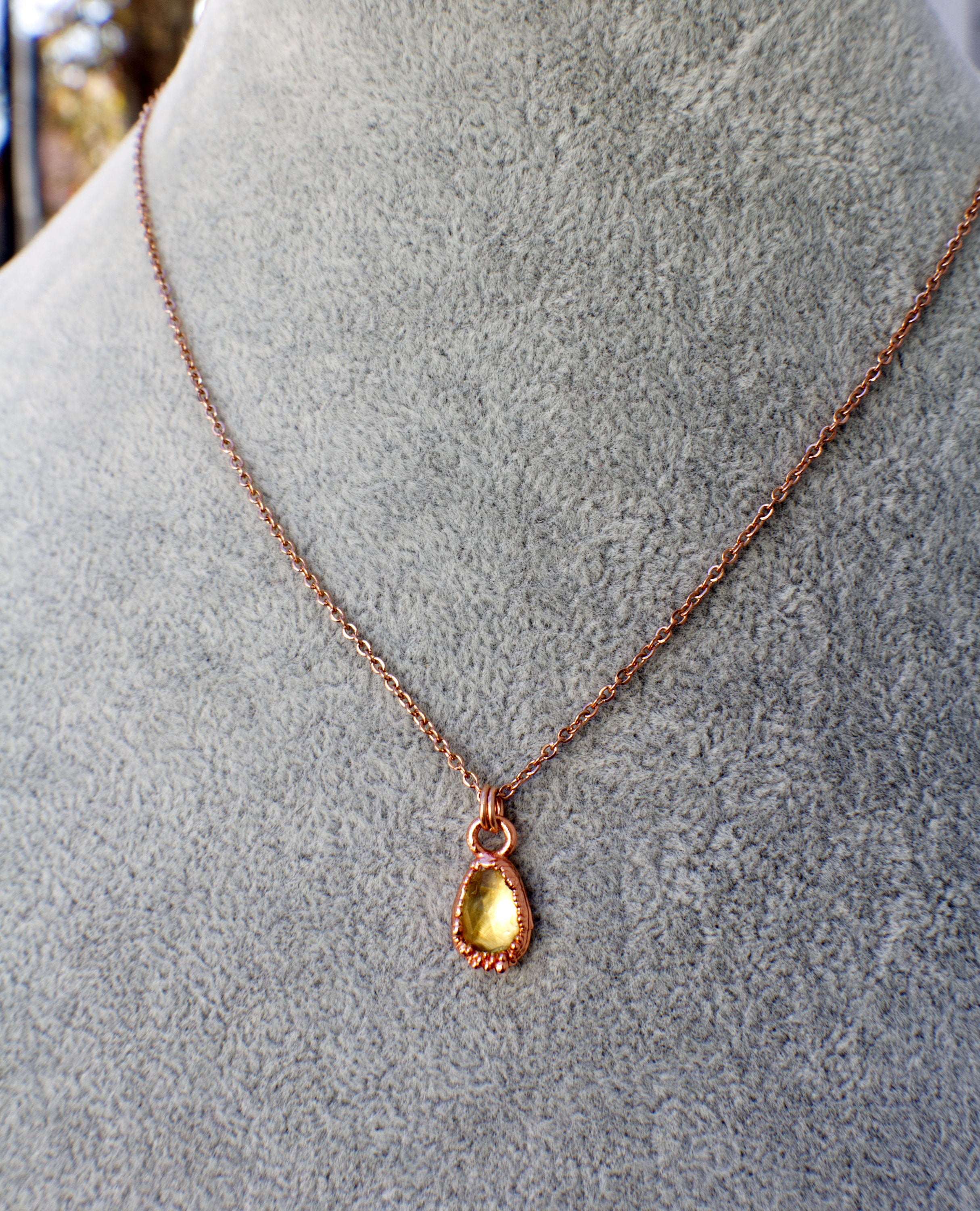 Citrine Necklace: Rose Cut Crystal, November Birthstone